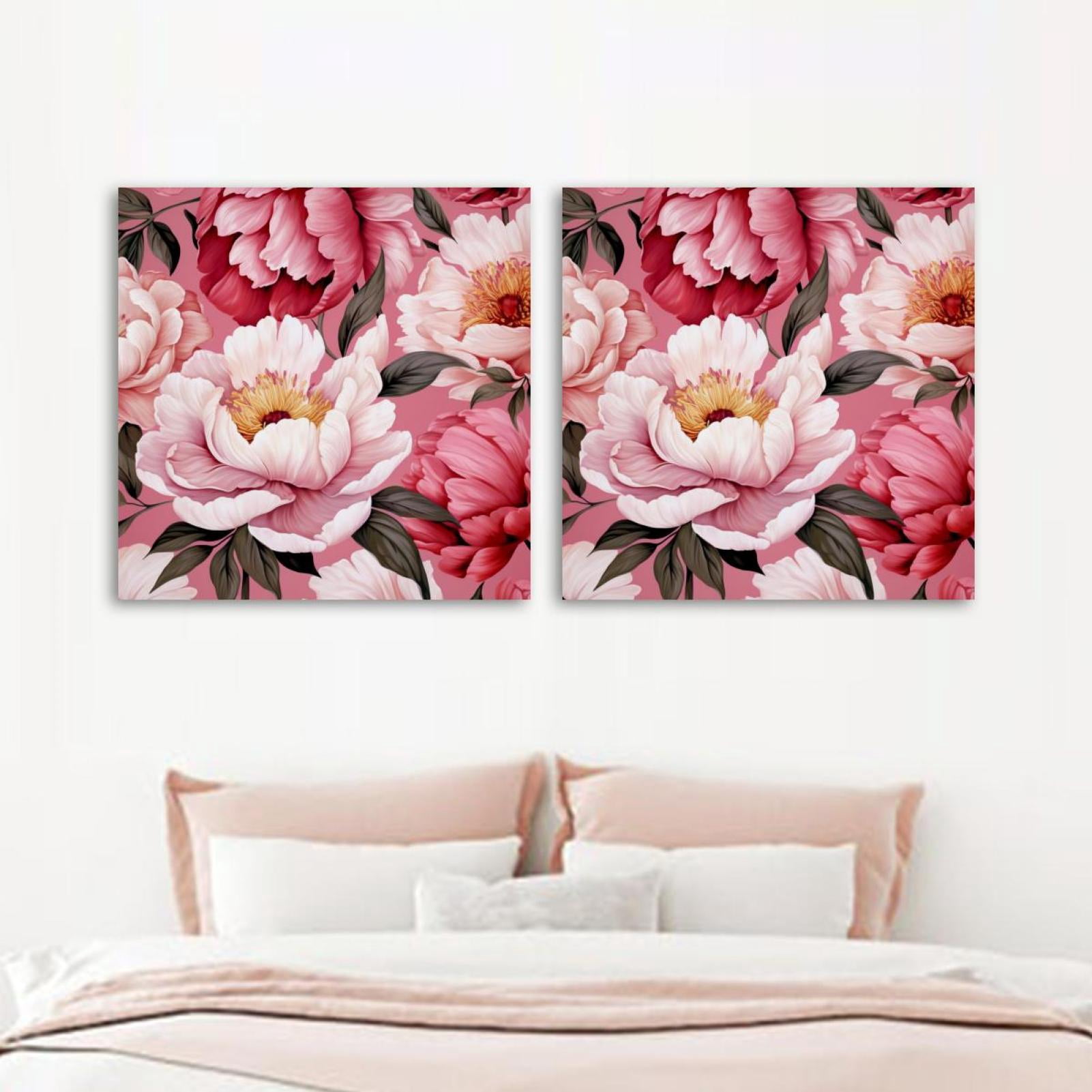 OWNSERIES Peony Flower Pattern Pattern 2PC Canvas Wall Art Paintings ...