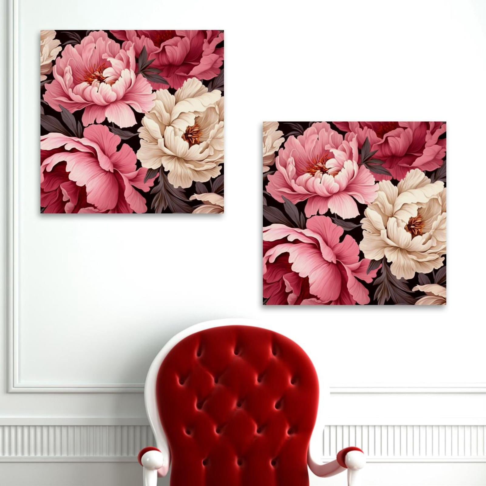 OWNSERIES Peony Flower Pattern 2PC Canvas Wall Art Paintings for Living ...