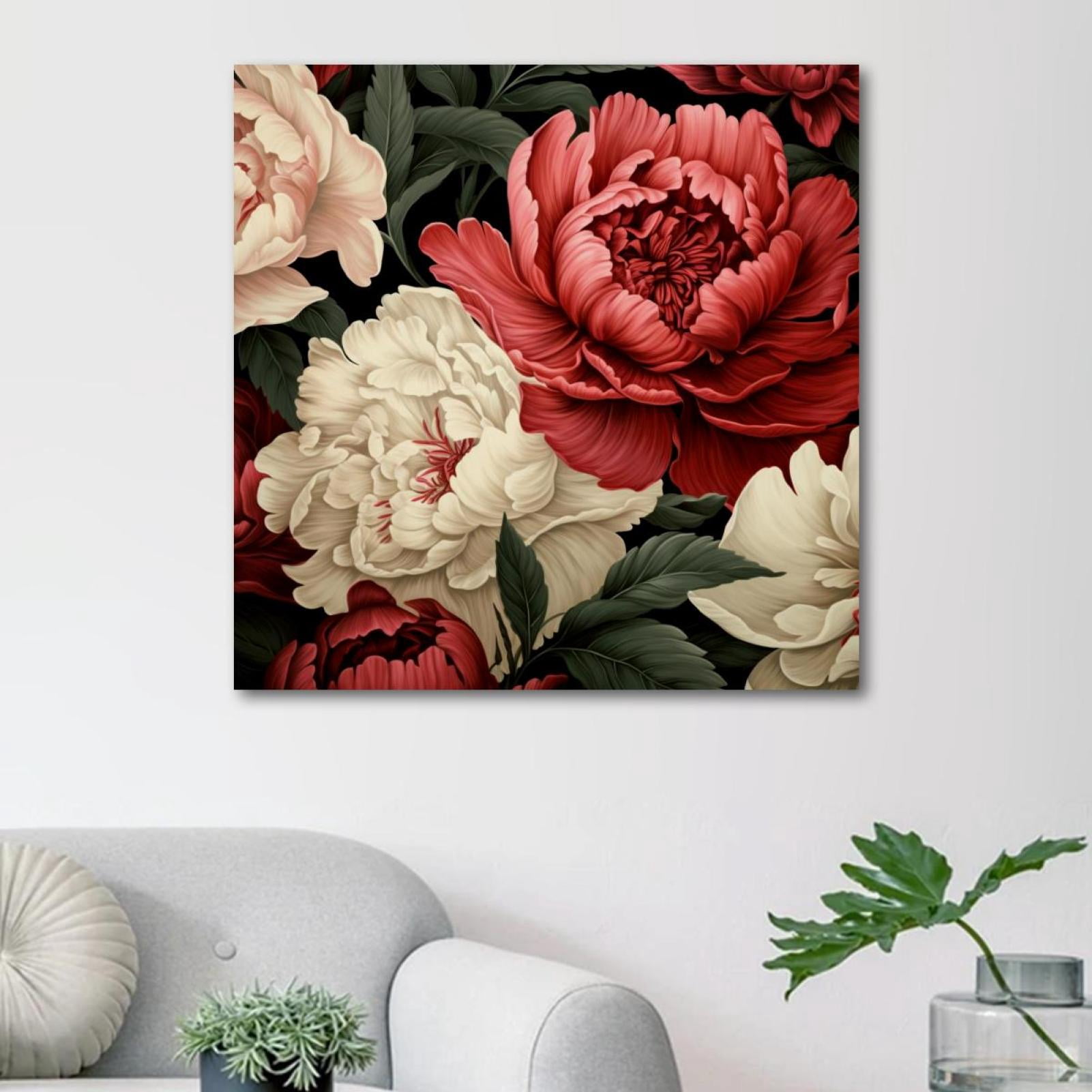 OWNSERIES Peony Flower Pattern Canvas Wall Art Paintings for Living ...