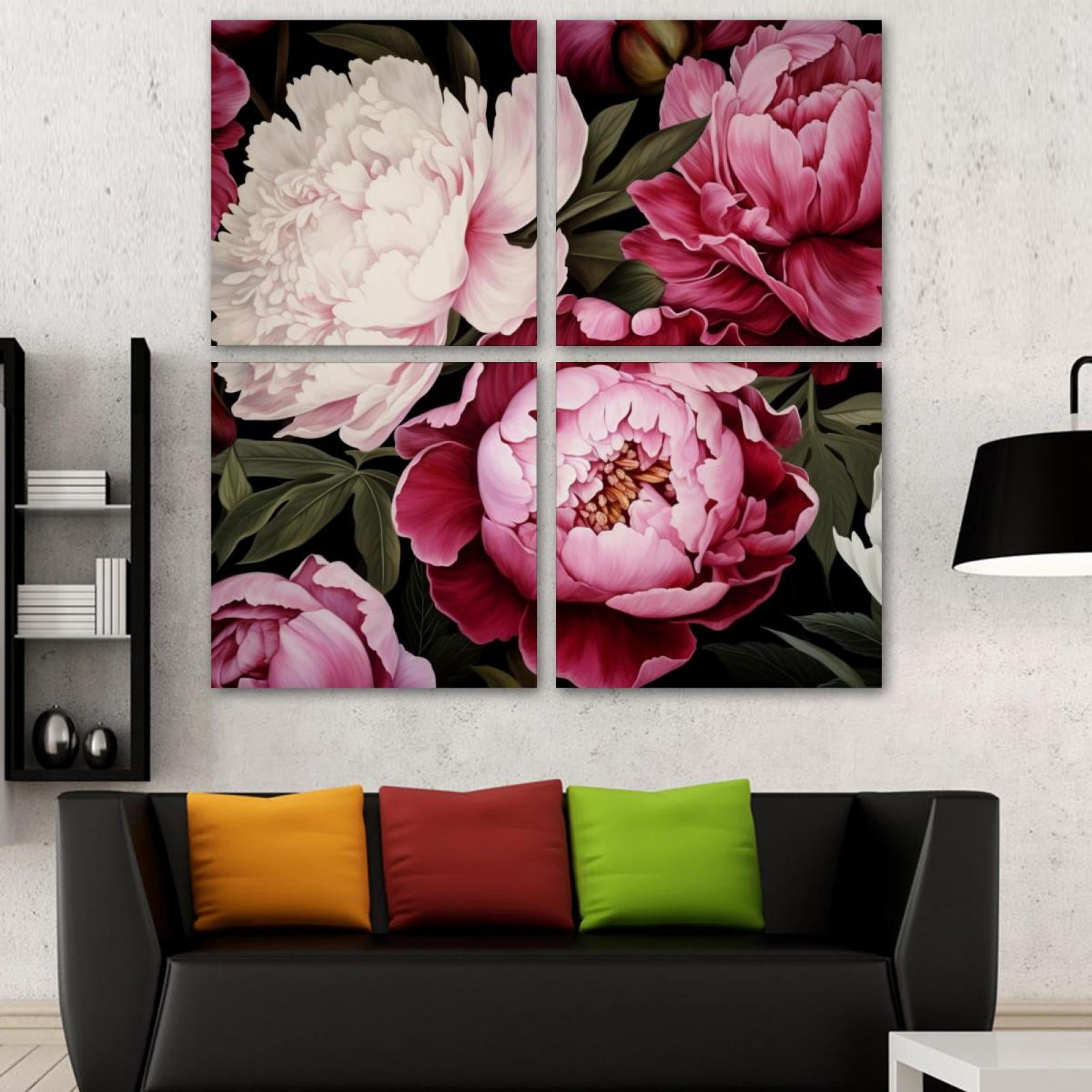 OWNSERIES Peony Flower Pattern Pattern 4PC Frameless Canvas Wall Art ...