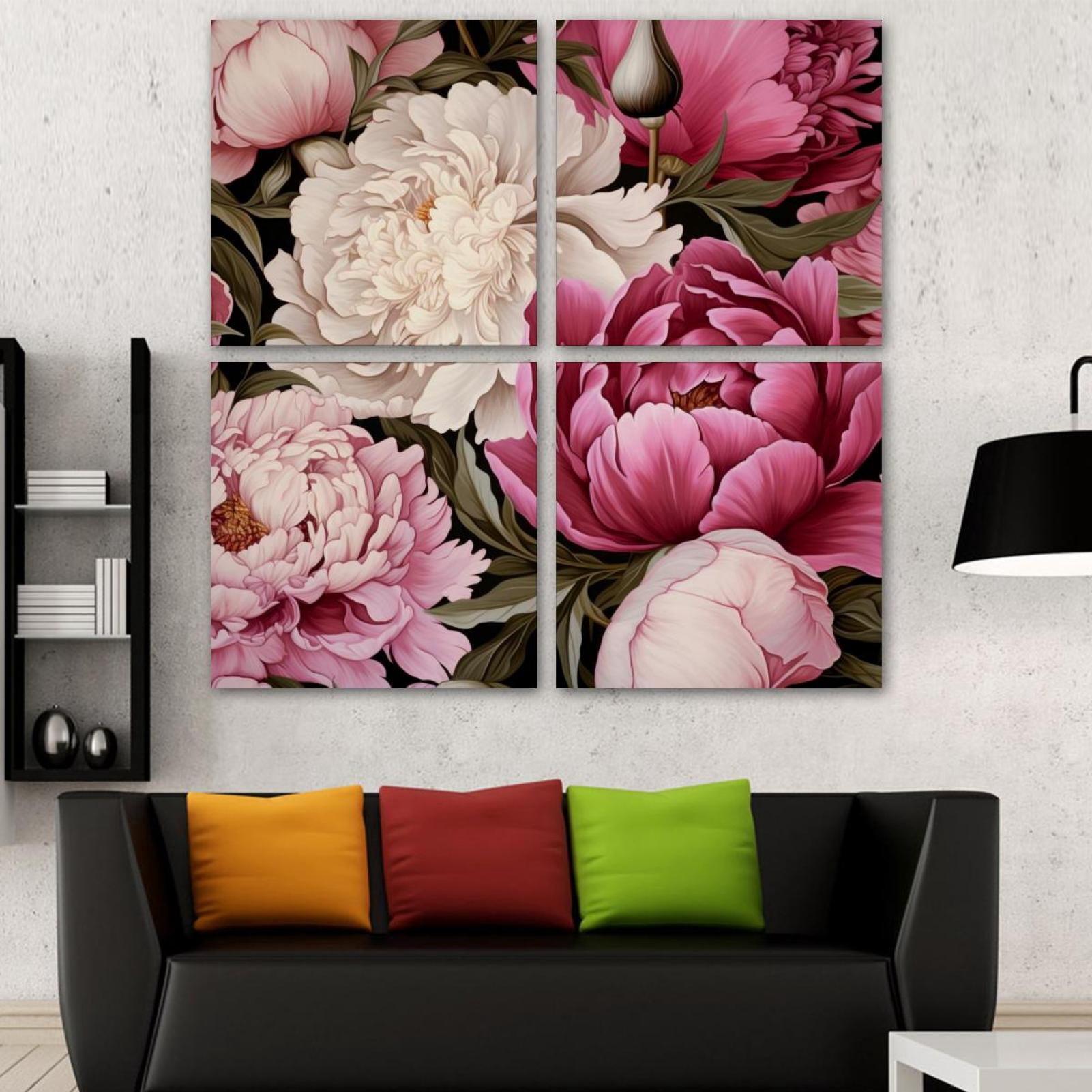 OWNSERIES Peony Flower Pattern Pattern 4PC Frameless Canvas Wall Art ...