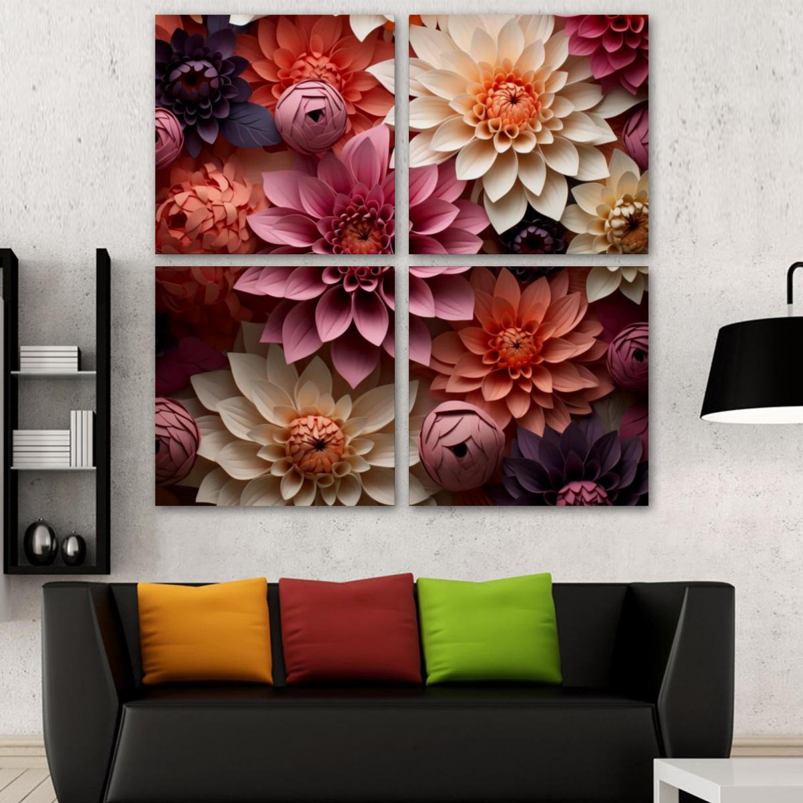 OWNSERIES Petals Flowers Pattern Pattern 4PC Frameless Canvas Wall Art ...