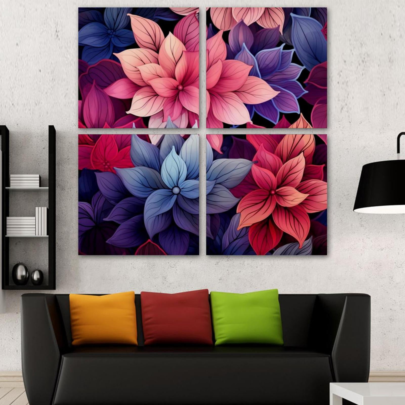 OWNSERIES Petals Flowers Pattern Pattern 4PC Frameless Canvas Wall Art ...