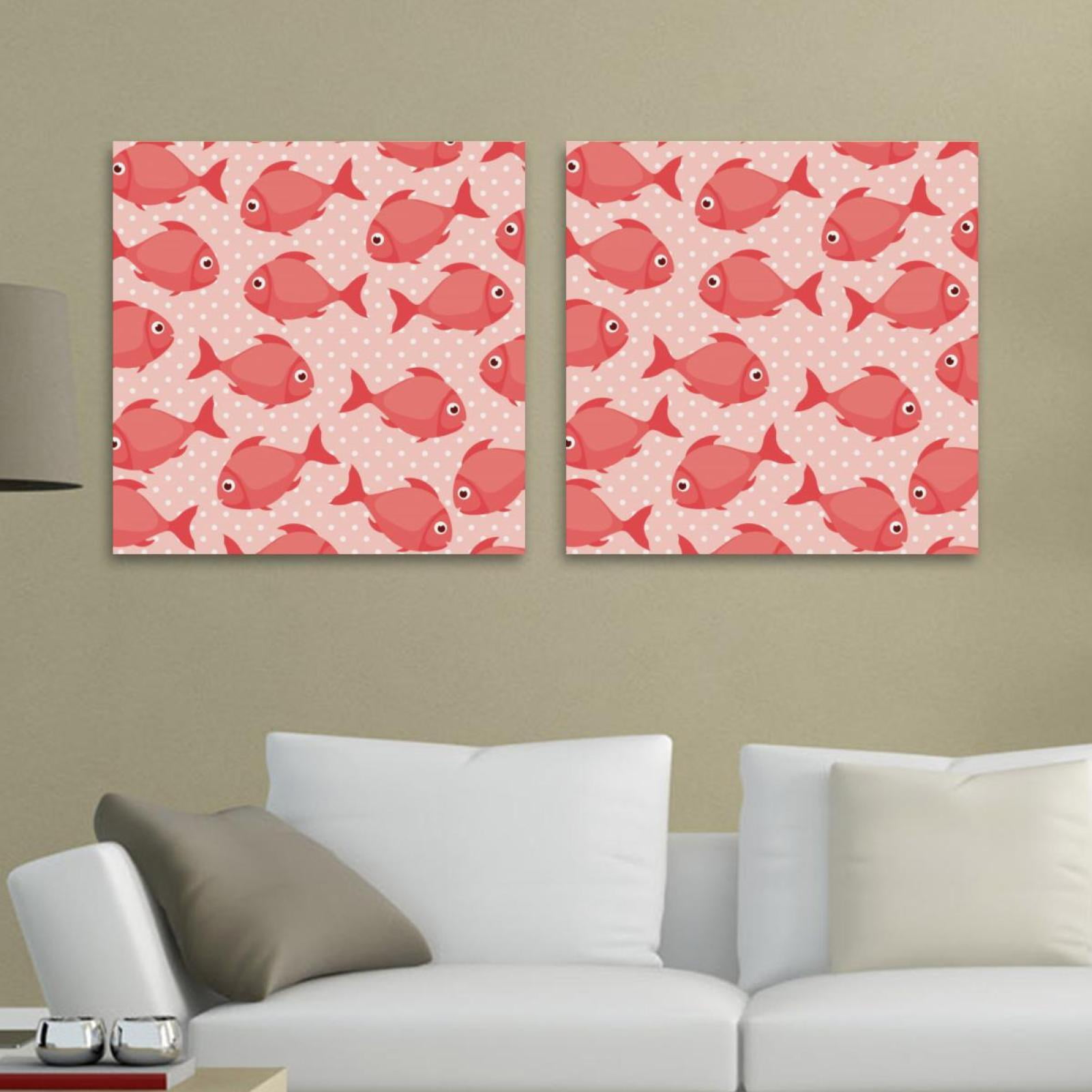 OWNSERIES Pink Fish Pattern 2PC Canvas Wall Art Paintings for Living ...