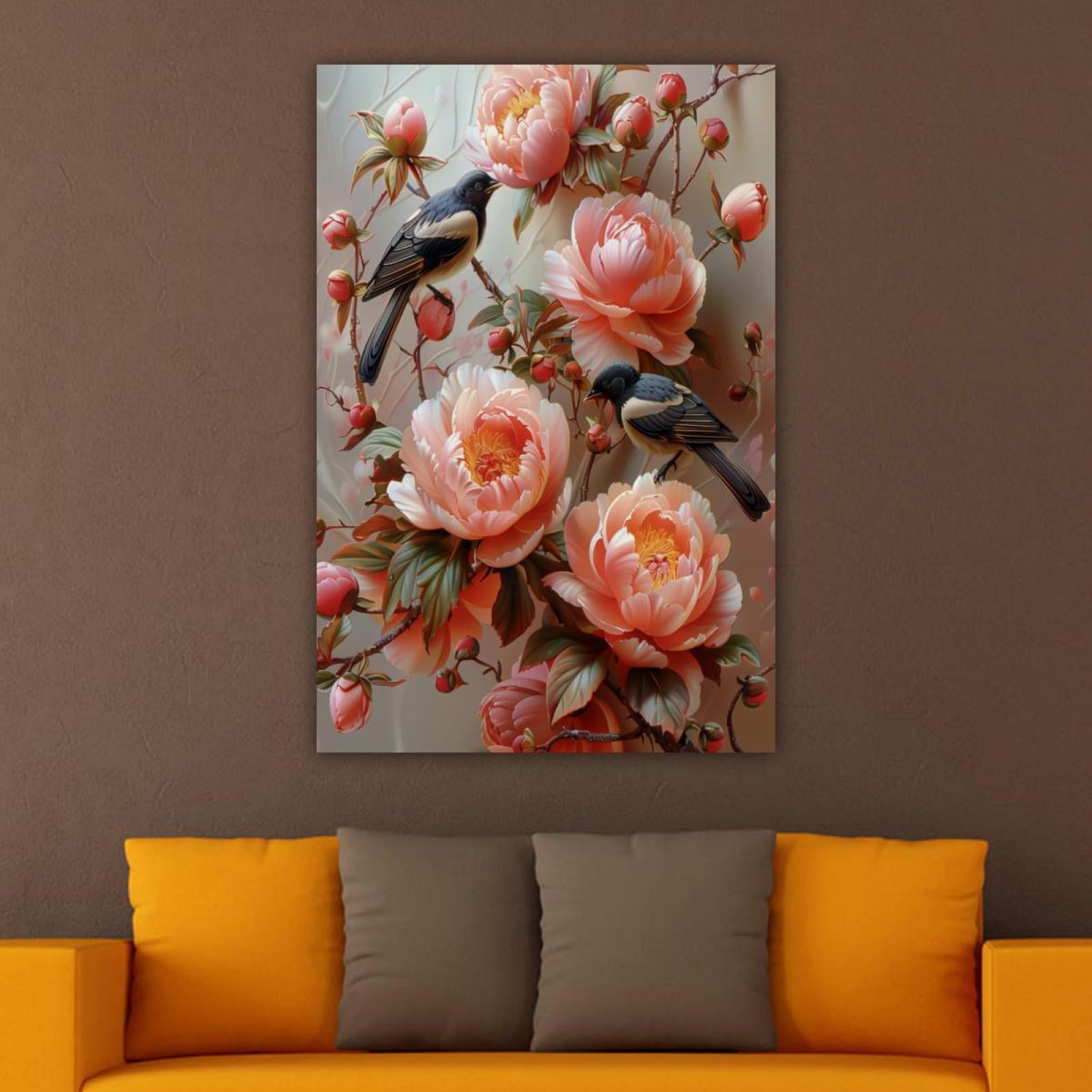 OWNSERIES Pink Flowers and Birds Pattern Canvas Wall Art Paintings for ...