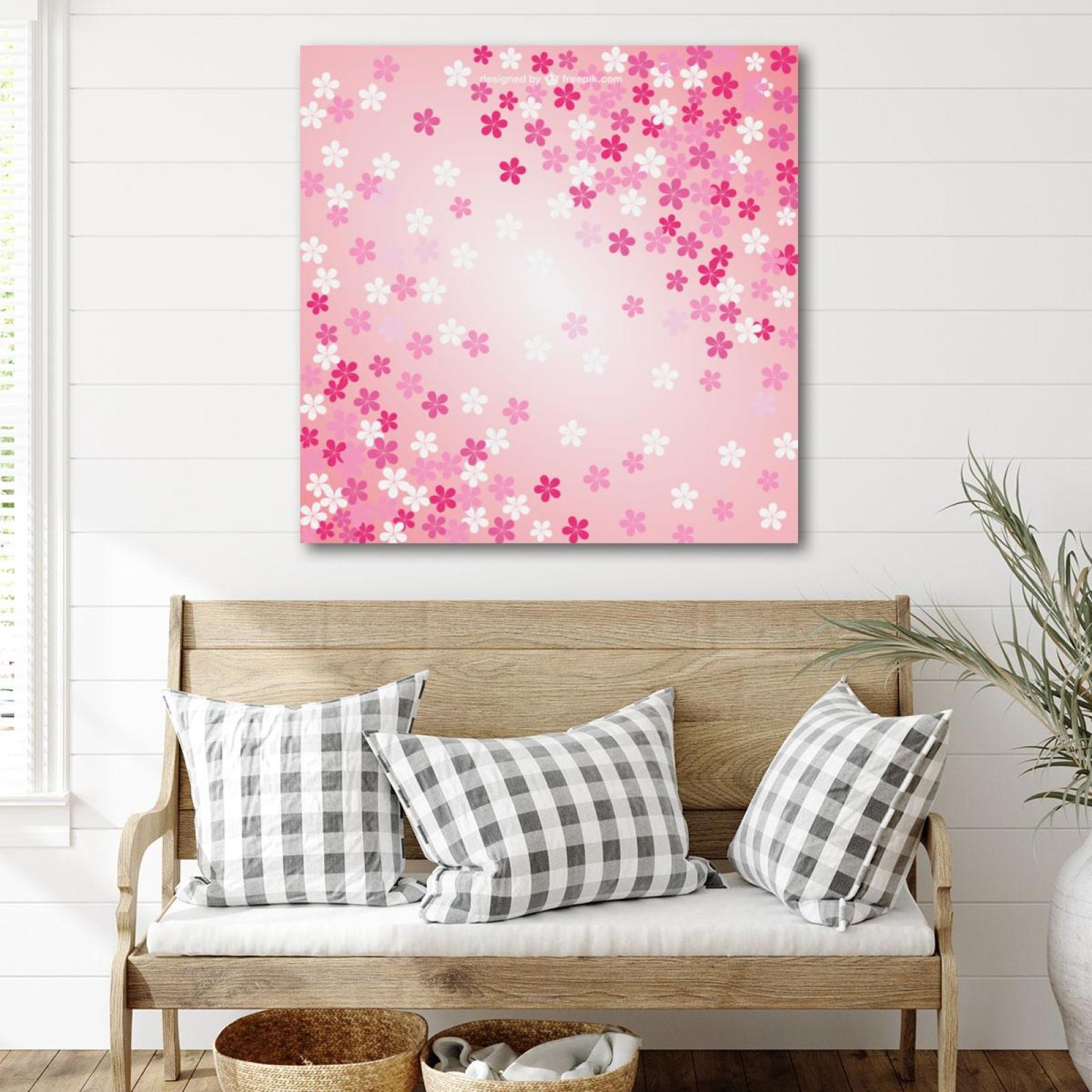 OWNSERIES Pink Japan Cherry Blossom Flowers Pattern Canvas Wall Art
