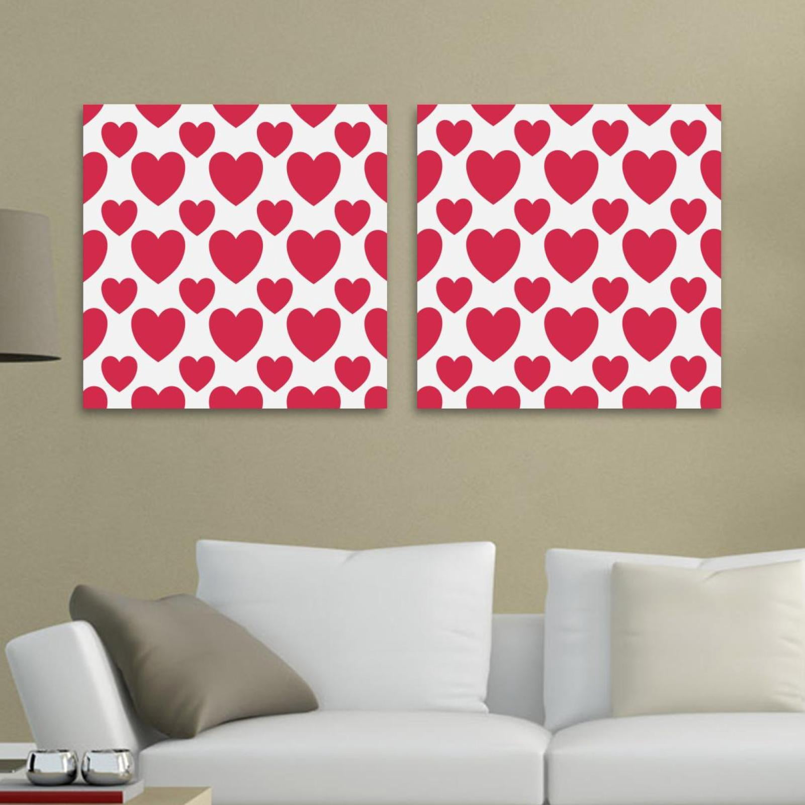 OWNSERIES Pink Love Hearts Valentin Pattern 2PC Canvas Wall Art ...