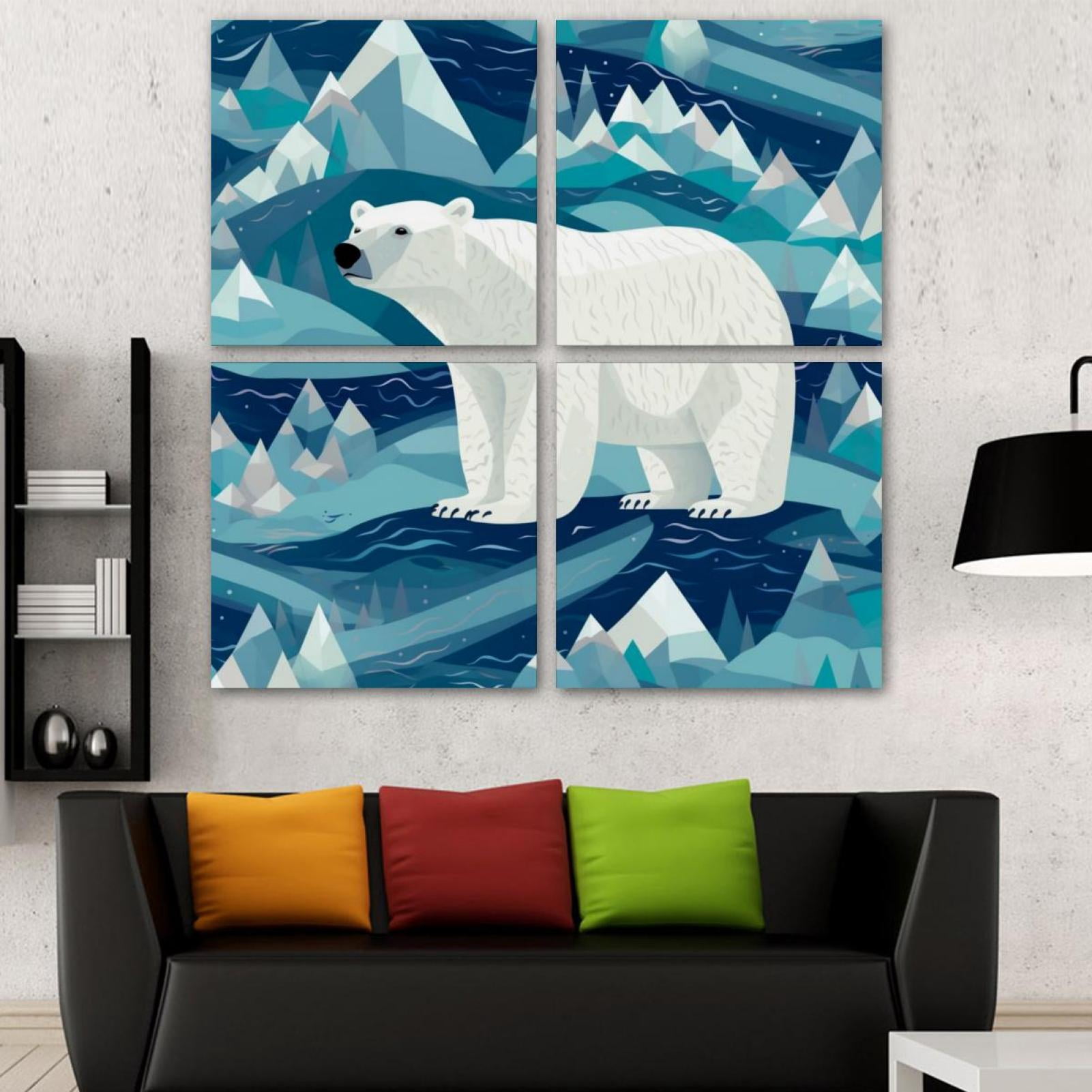 OWNSERIES Polar Bear Pattern 4PC Frameless Canvas Wall Art Paintings