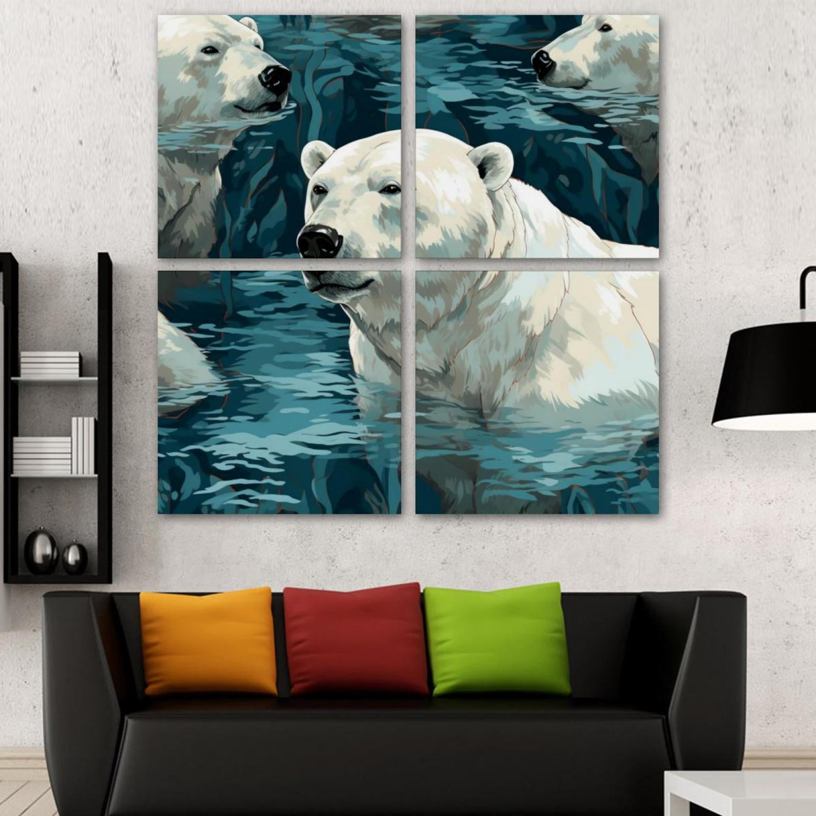 OWNSERIES Polar Bear Pattern 4PC Frameless Canvas Wall Art Paintings