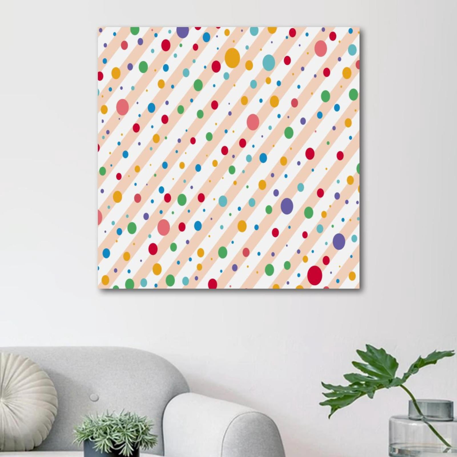 OWNSERIES Polka Dots Pattern White Pink Stripe Pattern Canvas Wall Art ...