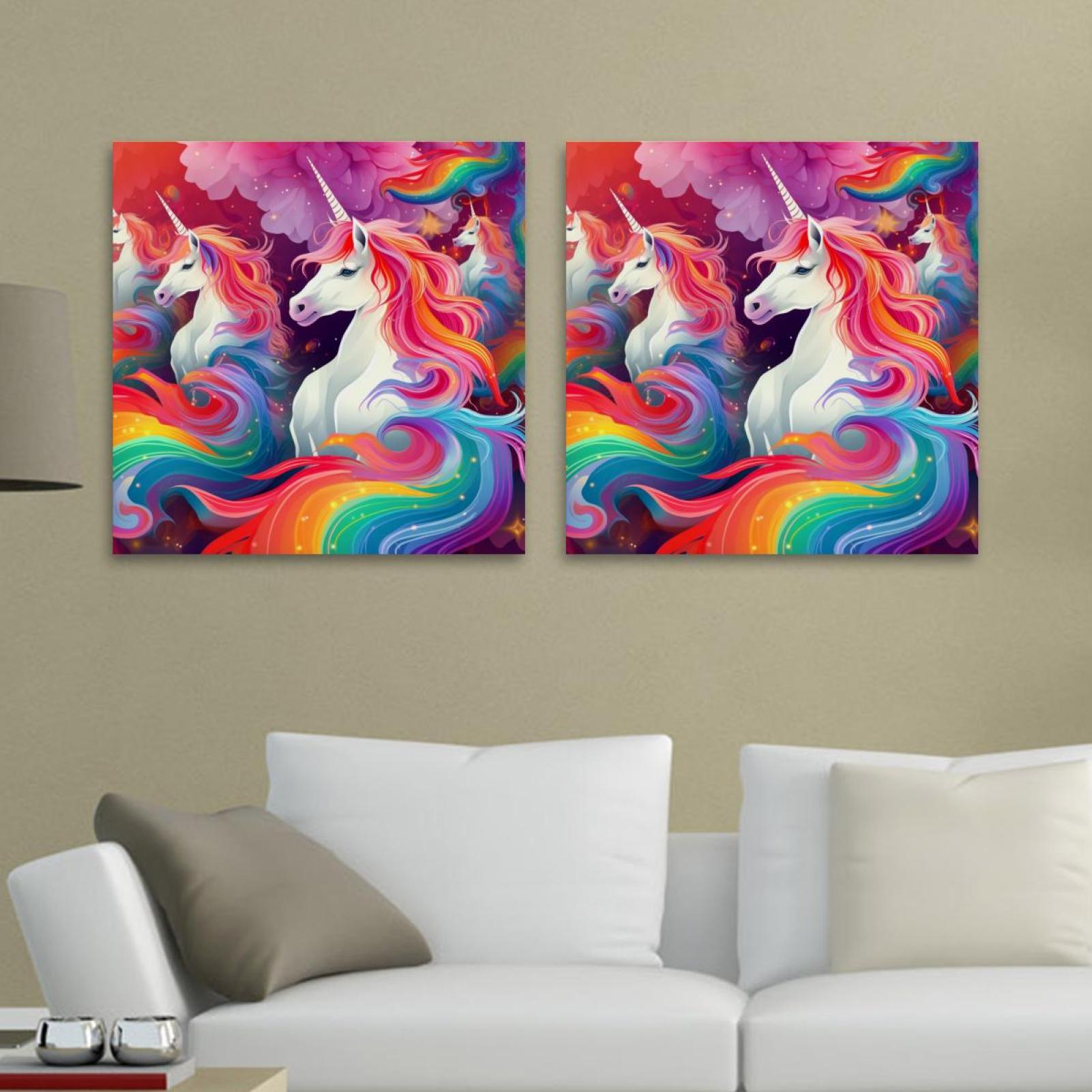 OWNSERIES Rainbow Unicorn Pattern 2PC Canvas Wall Art Paintings for