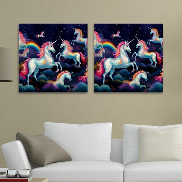 OWNSERIES Rainbow Unicorn Pattern 2PC Canvas Wall Art Paintings for