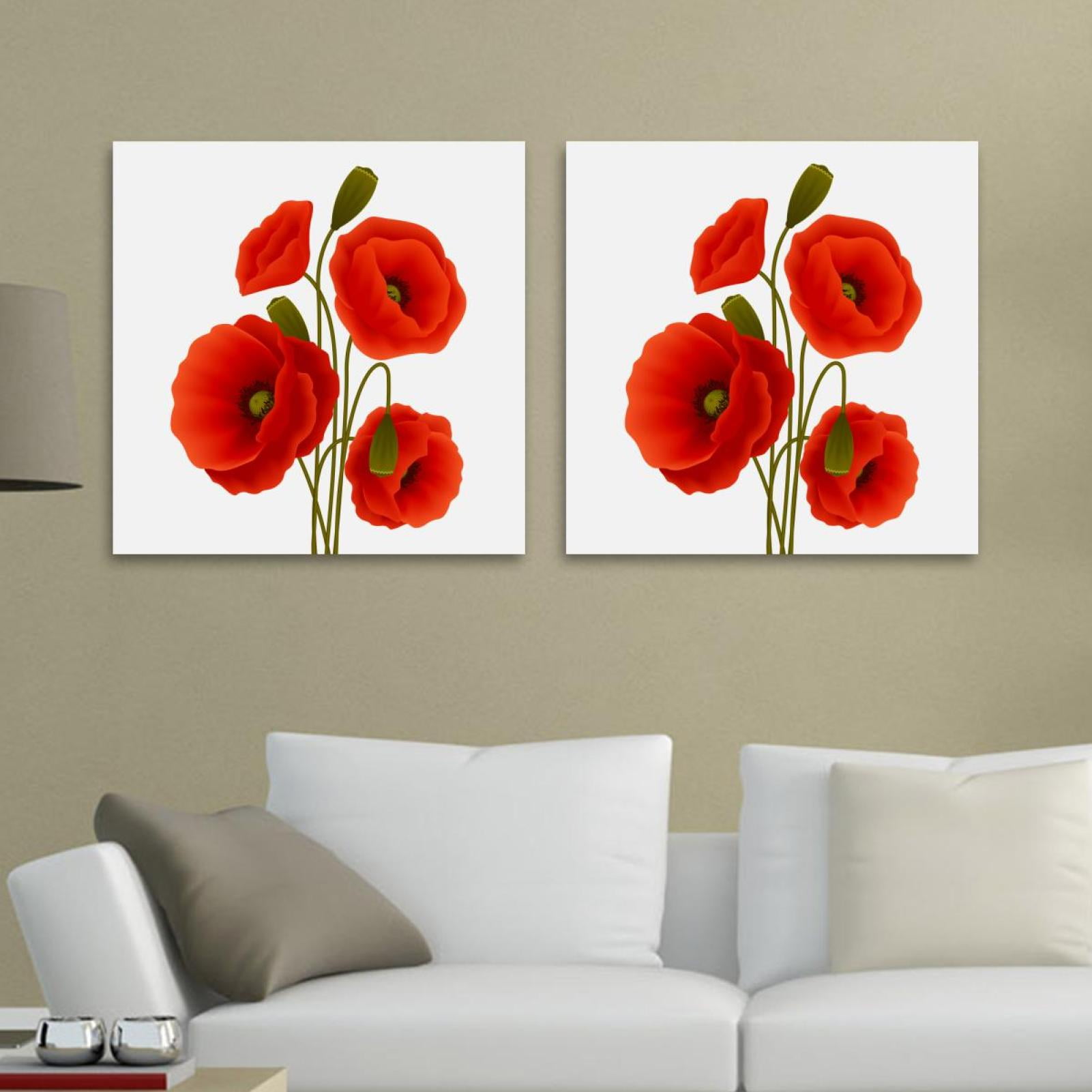 OWNSERIES Red Poppy Flowers Floral Pattern 2PC Canvas Wall Art ...