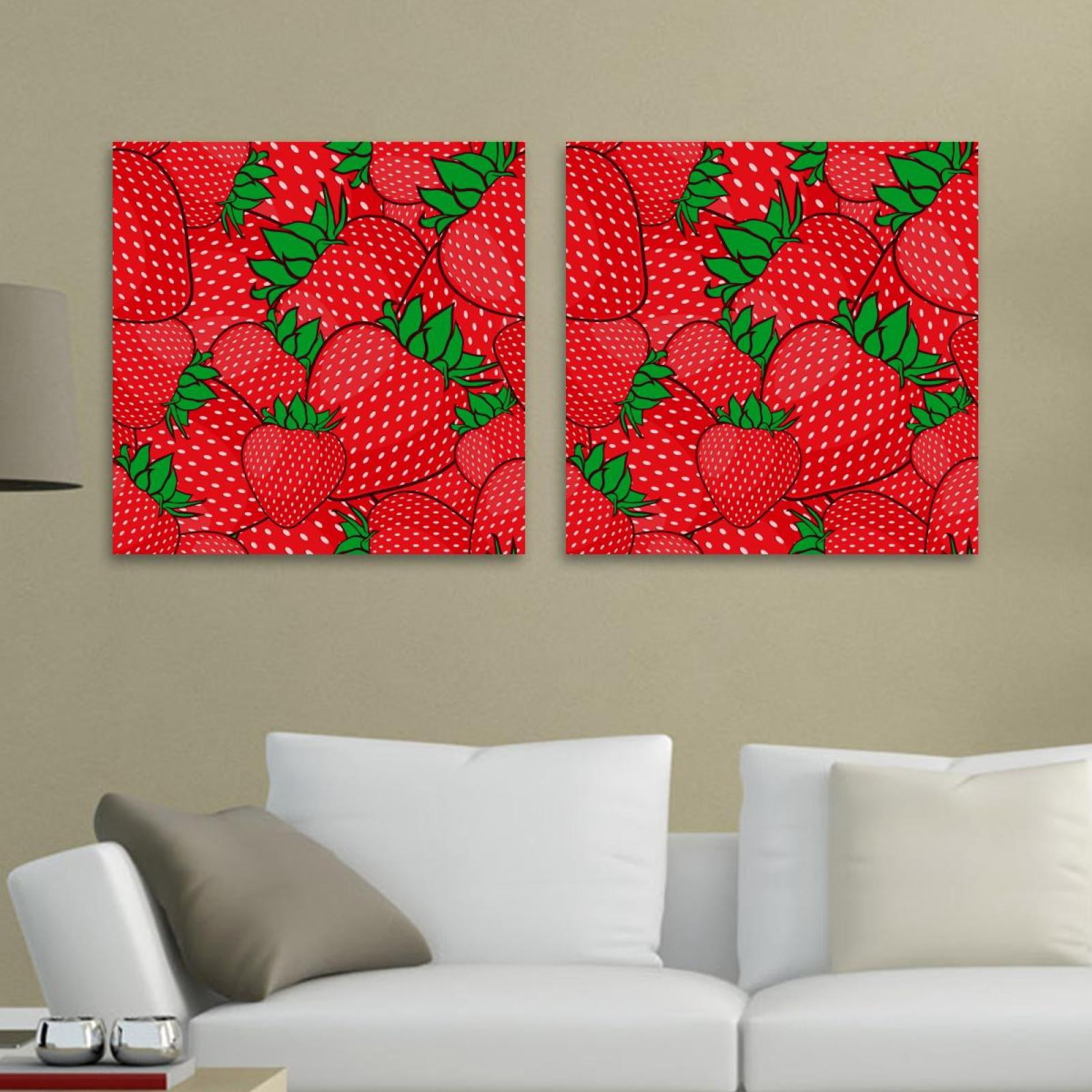 OWNSERIES Red Strawberry Pattern 2PC Canvas Wall Art Paintings for ...
