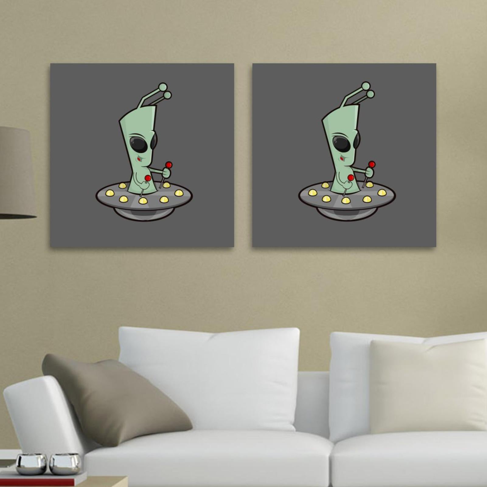 OWNSERIES Retro Funny Cartoon Alien Pattern 2PC Canvas Wall Art