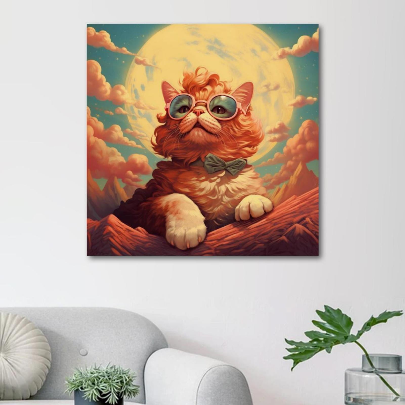 OWNSERIES Retro Style Cat Pattern Canvas Wall Art Paintings for Living