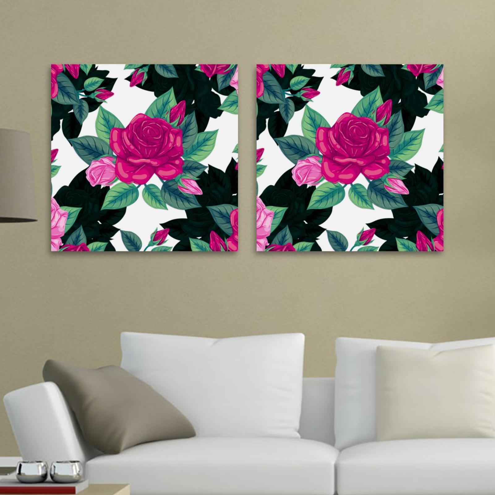 OWNSERIES Rose Color Floral Flower Pattern 2PC Canvas Wall Art ...