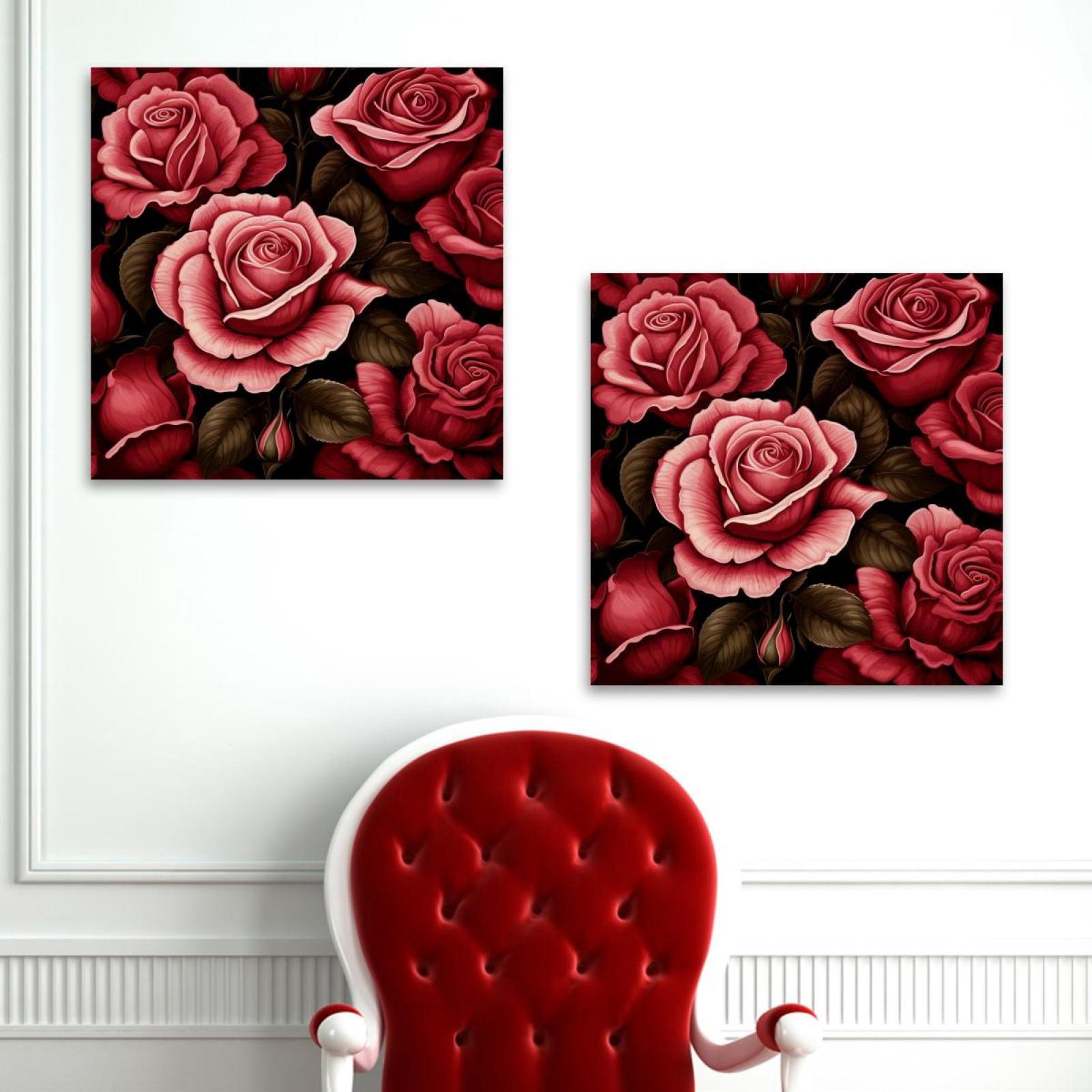 OWNSERIES Roses Flower Pattern 2PC Canvas Wall Art Paintings for Living ...