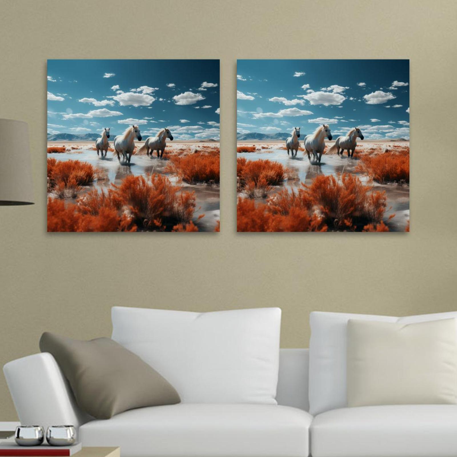 OWNSERIES Running Wild Horses Pattern 2PC Canvas Wall Art Paintings for