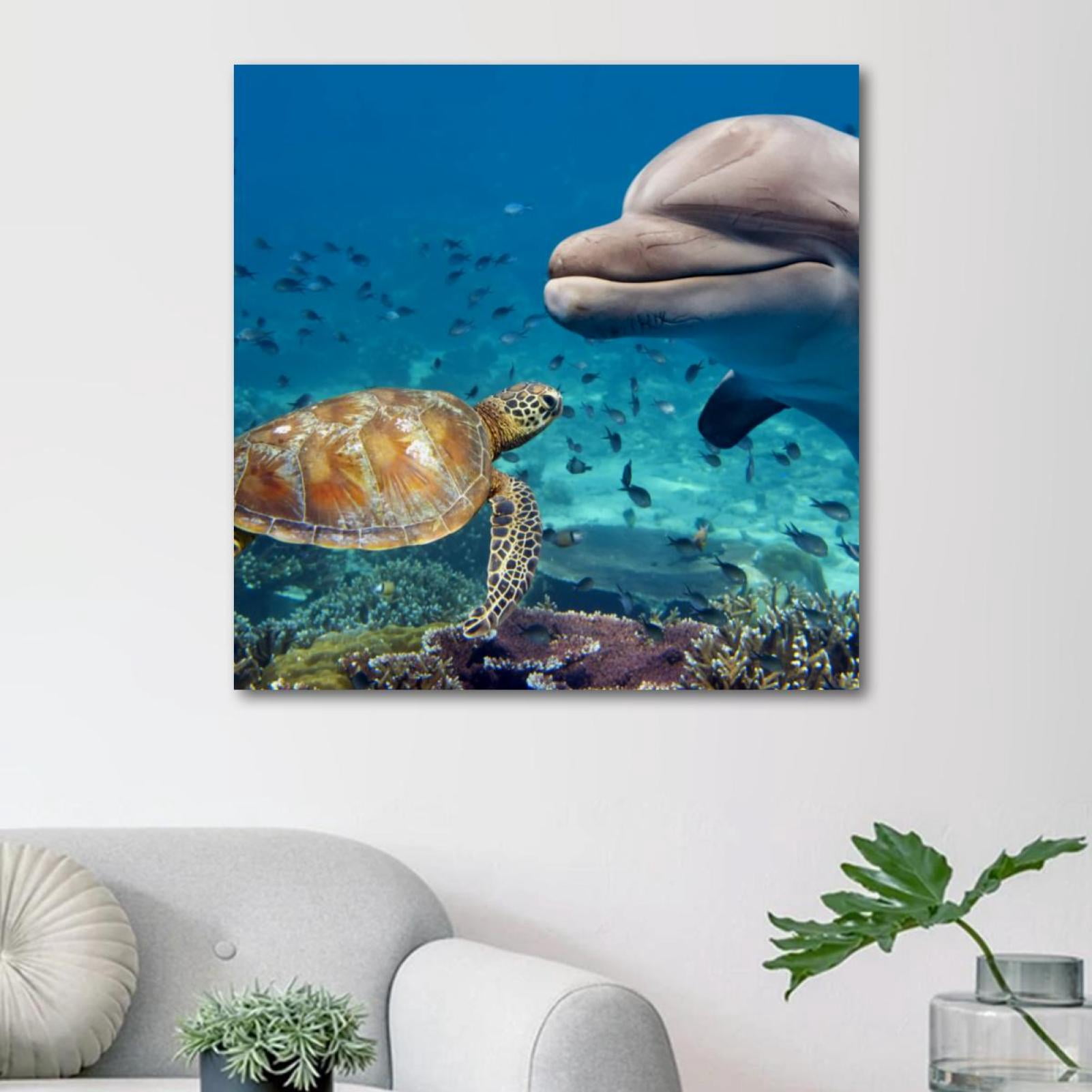 OWNSERIES Sea Turtle Dolphin Pattern Canvas Wall Art Paintings for ...