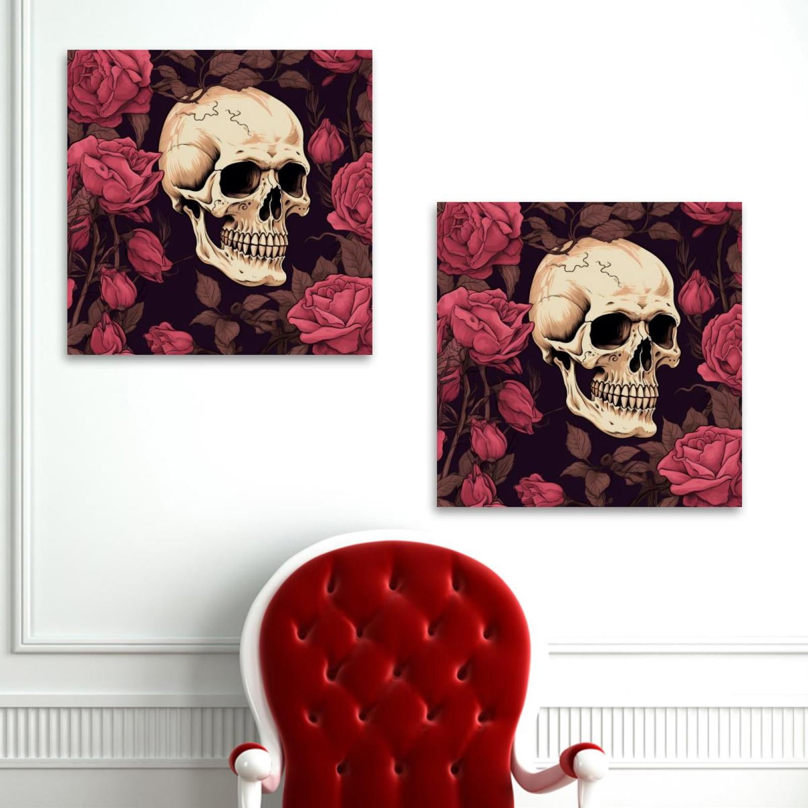 OWNSERIES Skeleton Among Roses Pattern 2PC Canvas Wall Art Paintings ...