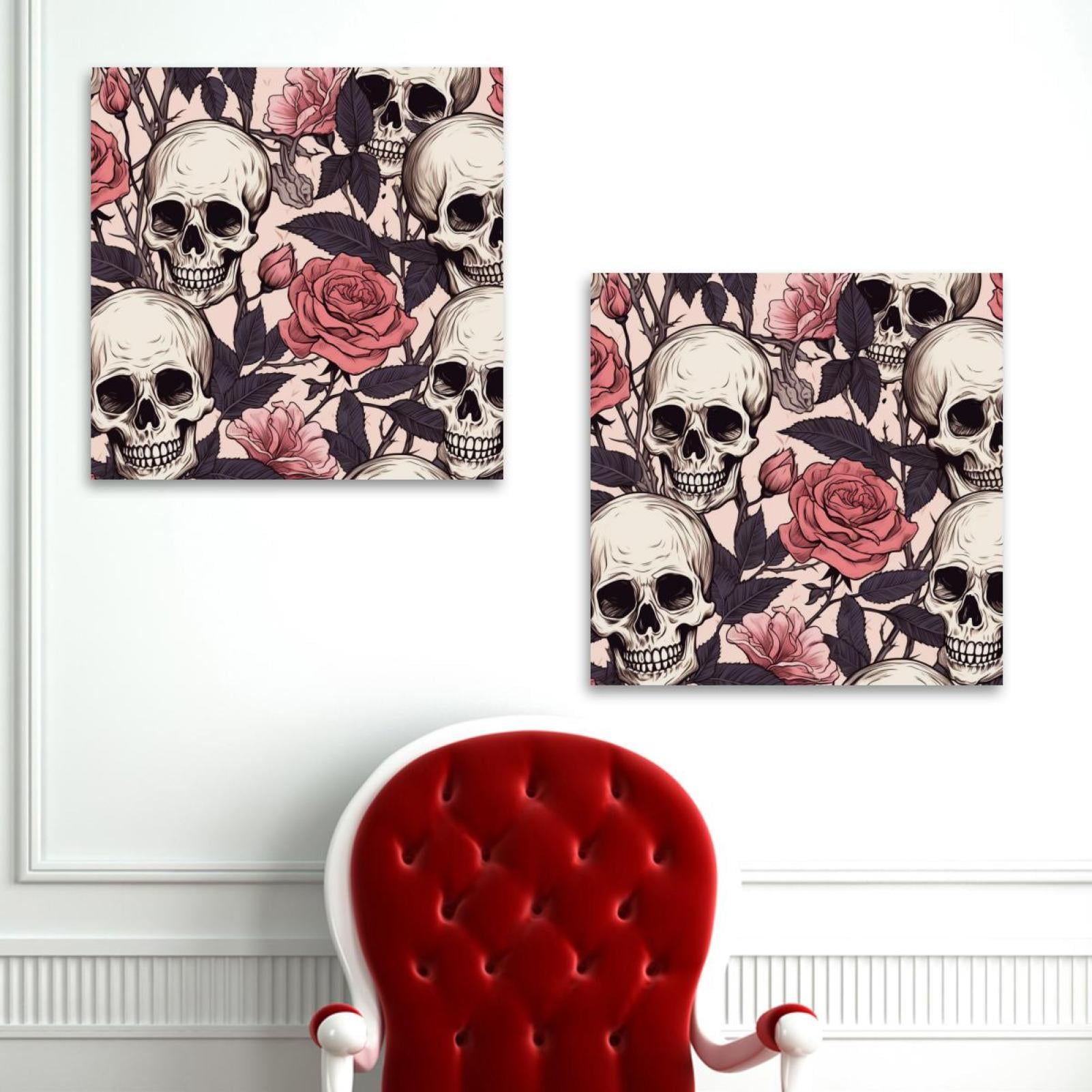 OWNSERIES Skeleton Among Roses Pattern 2PC Canvas Wall Art Paintings ...