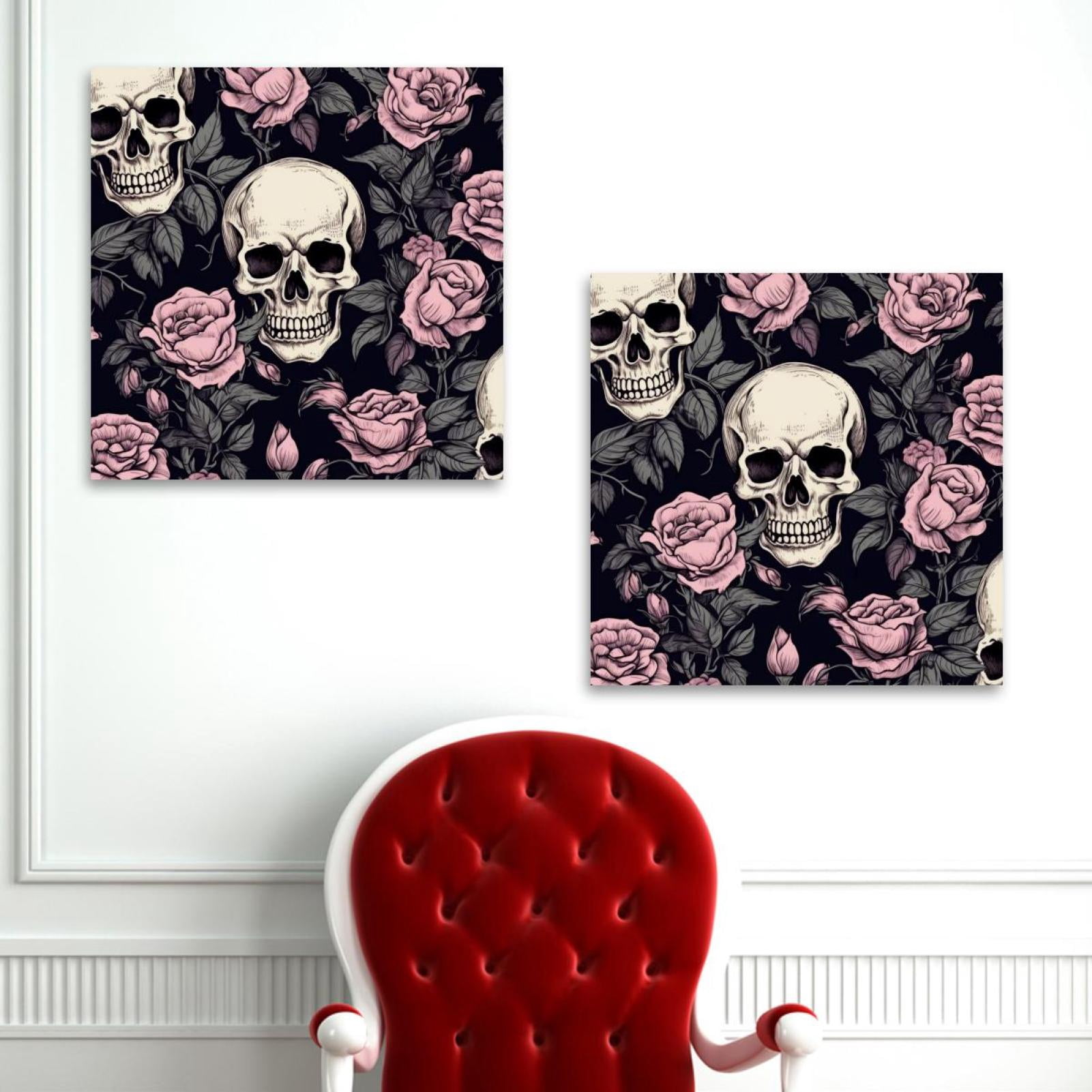 OWNSERIES Skeleton Among Roses Pattern 2PC Canvas Wall Art Paintings ...