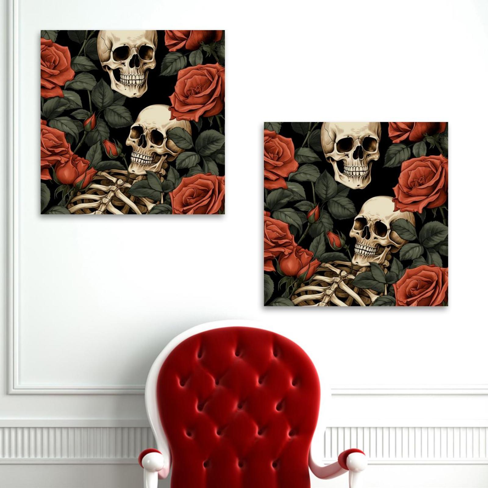 OWNSERIES Skeleton Among Roses Pattern 2PC Canvas Wall Art Paintings ...