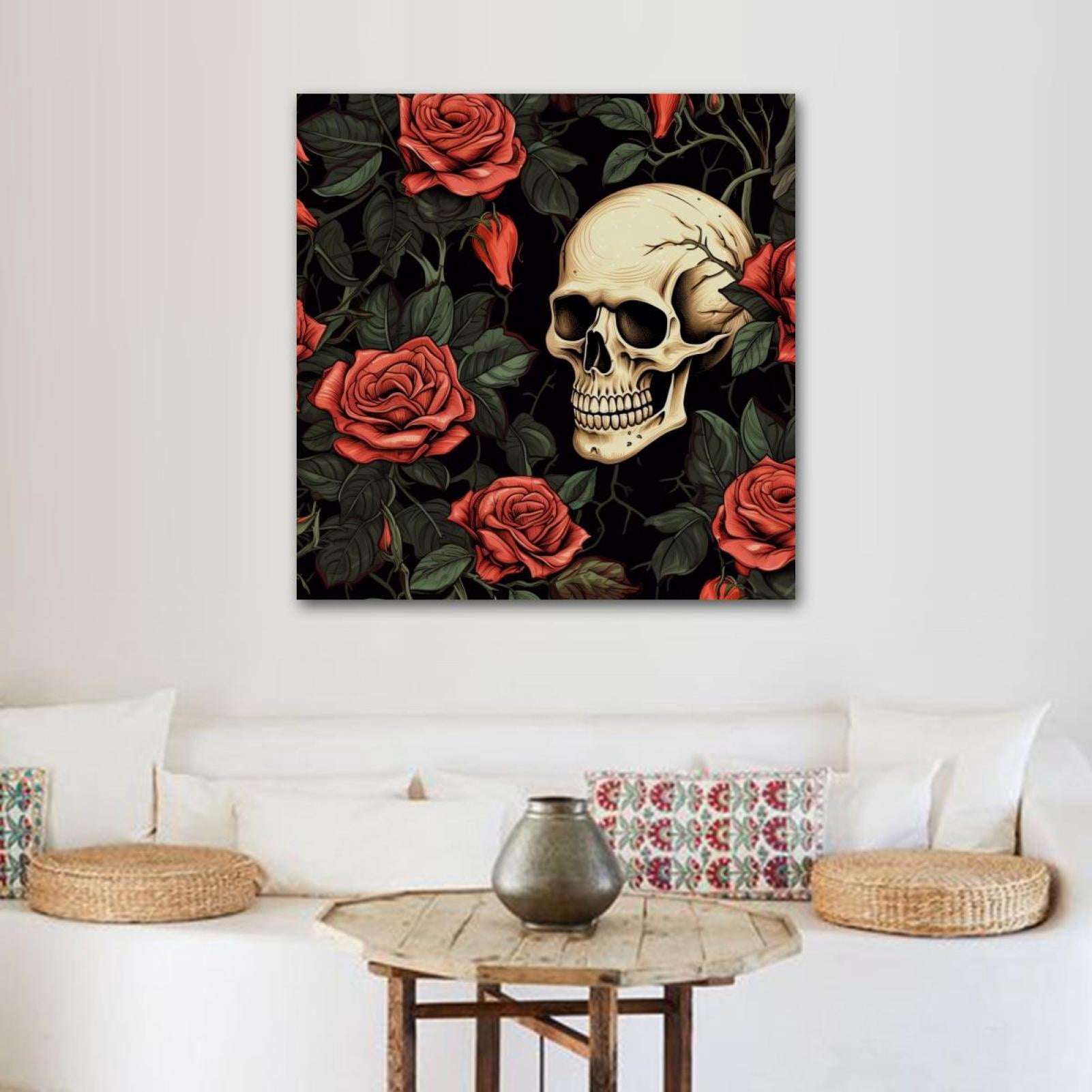 OWNSERIES Skeleton Among Roses Pattern Canvas Wall Art Paintings for ...