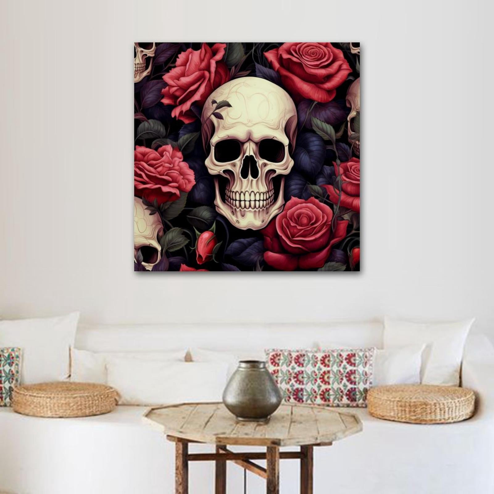OWNSERIES Skeleton Among Roses Pattern Canvas Wall Art Paintings for ...