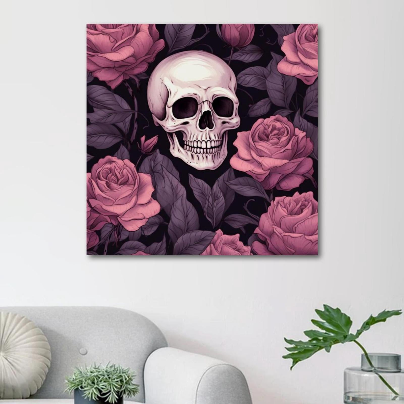 OWNSERIES Skeleton Among Roses Pattern Canvas Wall Art Paintings for ...