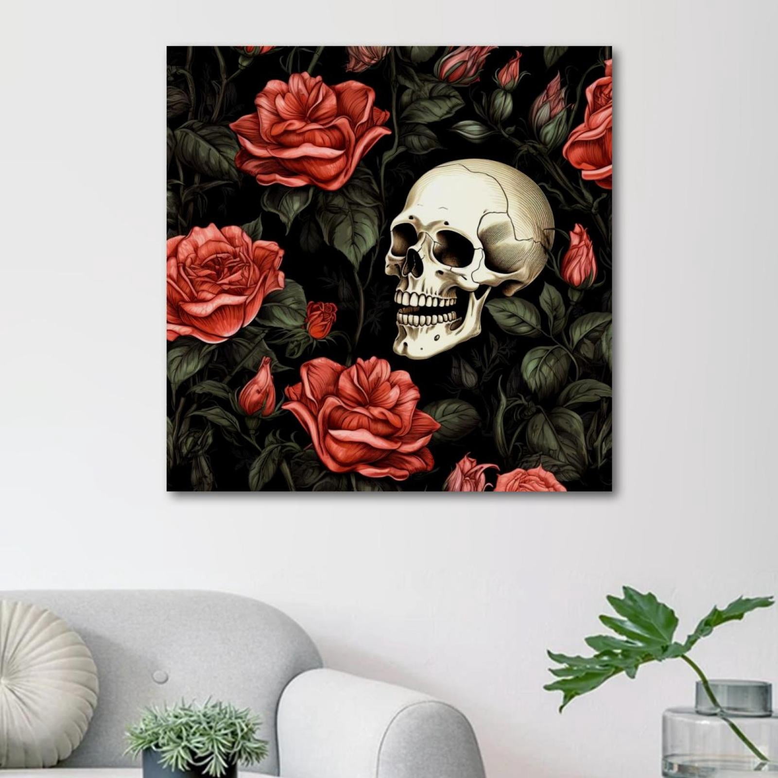 OWNSERIES Skeleton Among Roses Pattern Canvas Wall Art Paintings for ...
