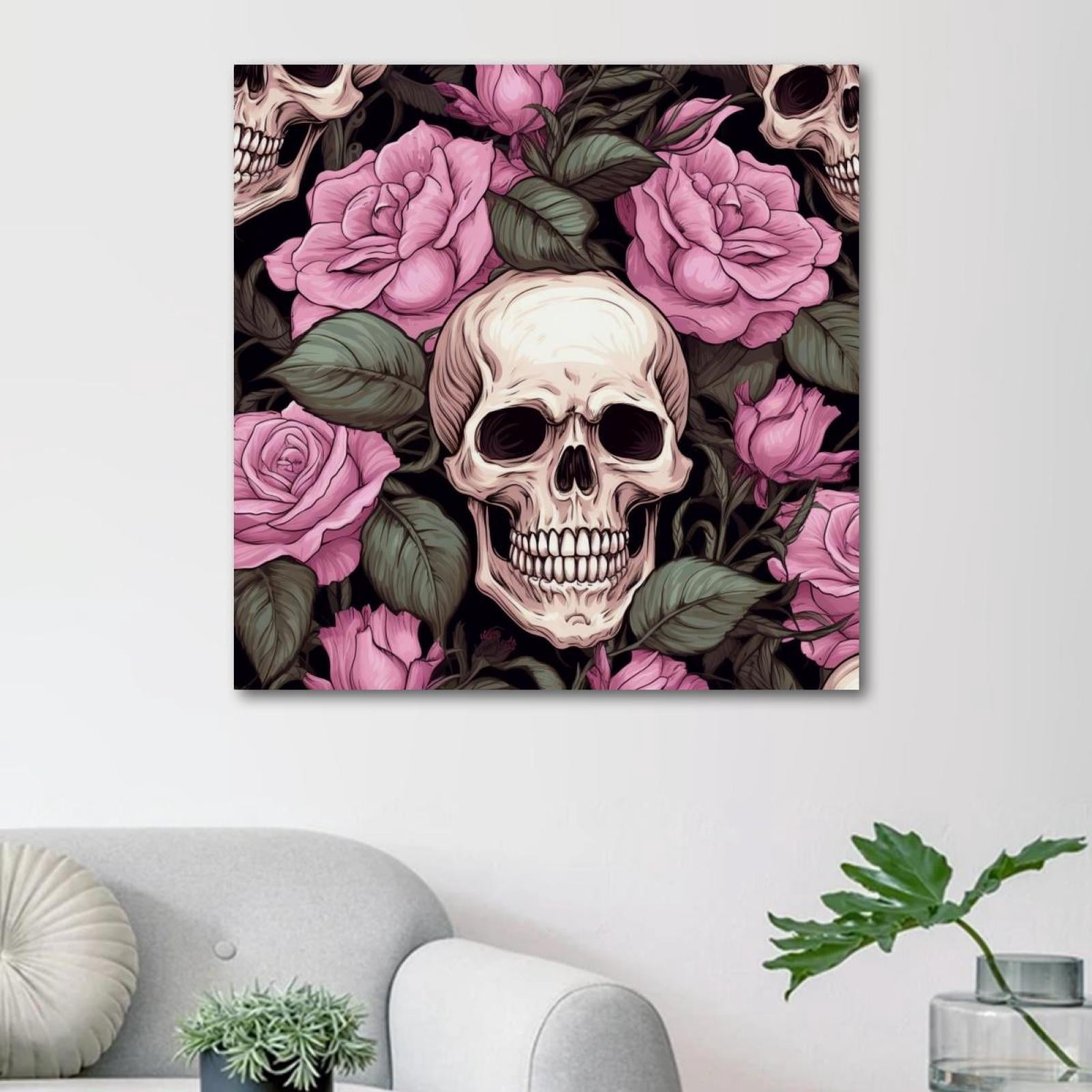 OWNSERIES Skeleton Among Roses Pattern Canvas Wall Art Paintings for ...