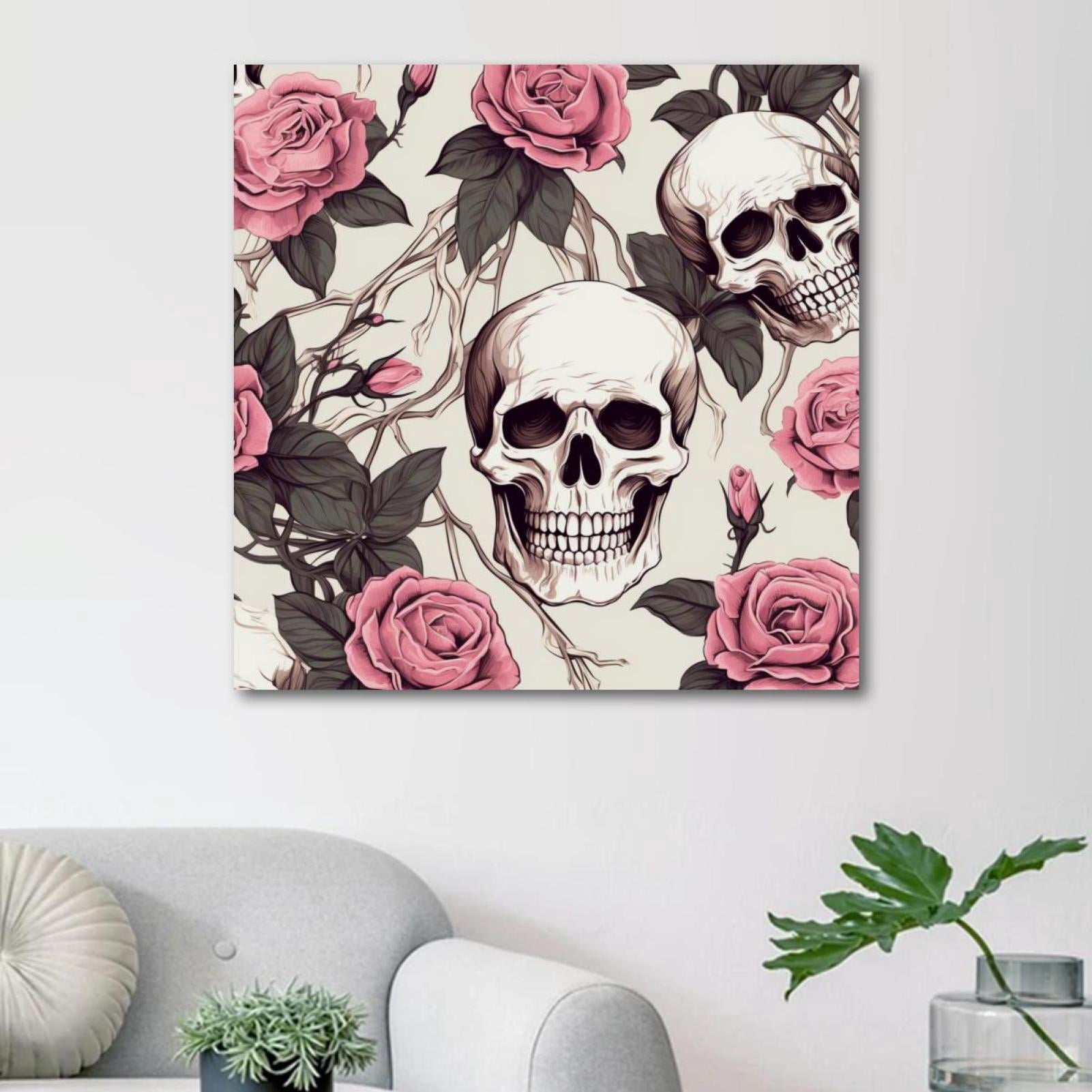 OWNSERIES Skeleton Among Roses Pattern Canvas Wall Art Paintings for ...