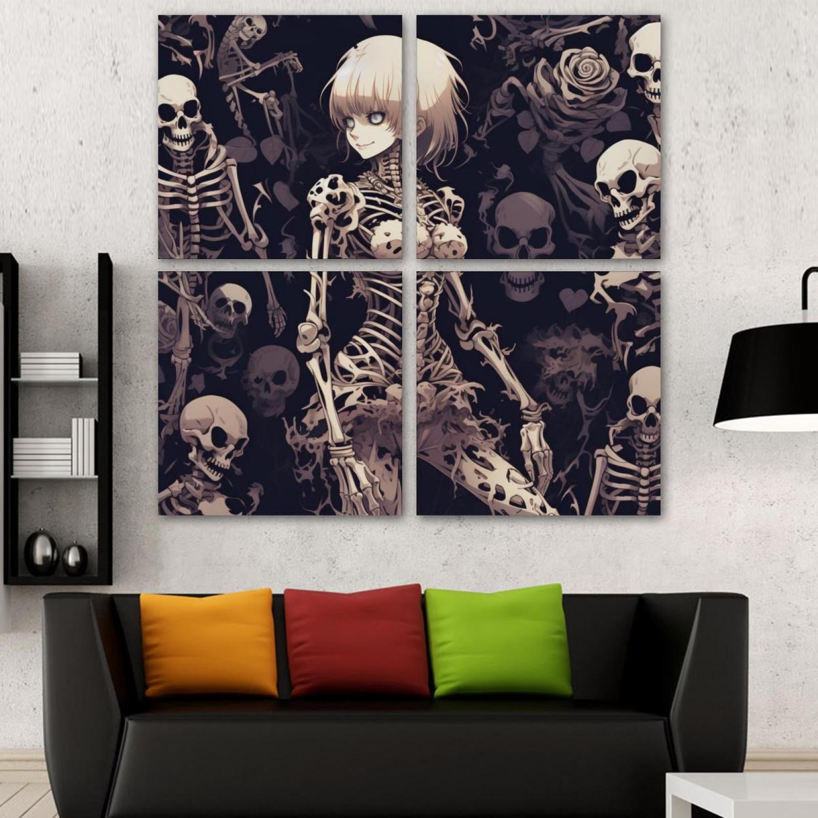 Sheletone Pattern OWNSERIES Skeleton Pattern Pattern 4PC Frameless Canvas Wall Art ...