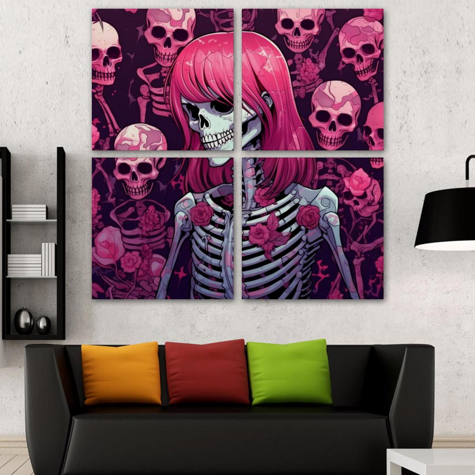 Sheletone Pattern OWNSERIES Skeleton Pattern Pattern 4PC Frameless Canvas Wall Art ...