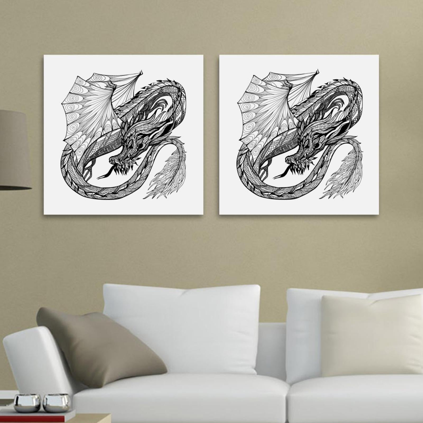 OWNSERIES Sketch Dragon Pattern 2PC Canvas Wall Art Paintings for ...