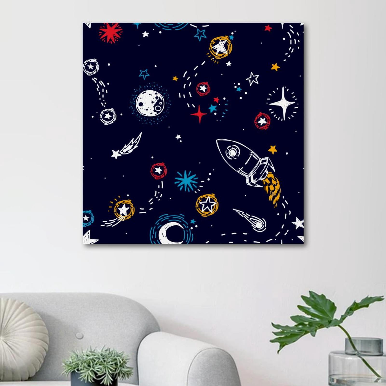 OWNSERIES Space Stars Rocket Planets Pattern Canvas Wall Art Paintings ...