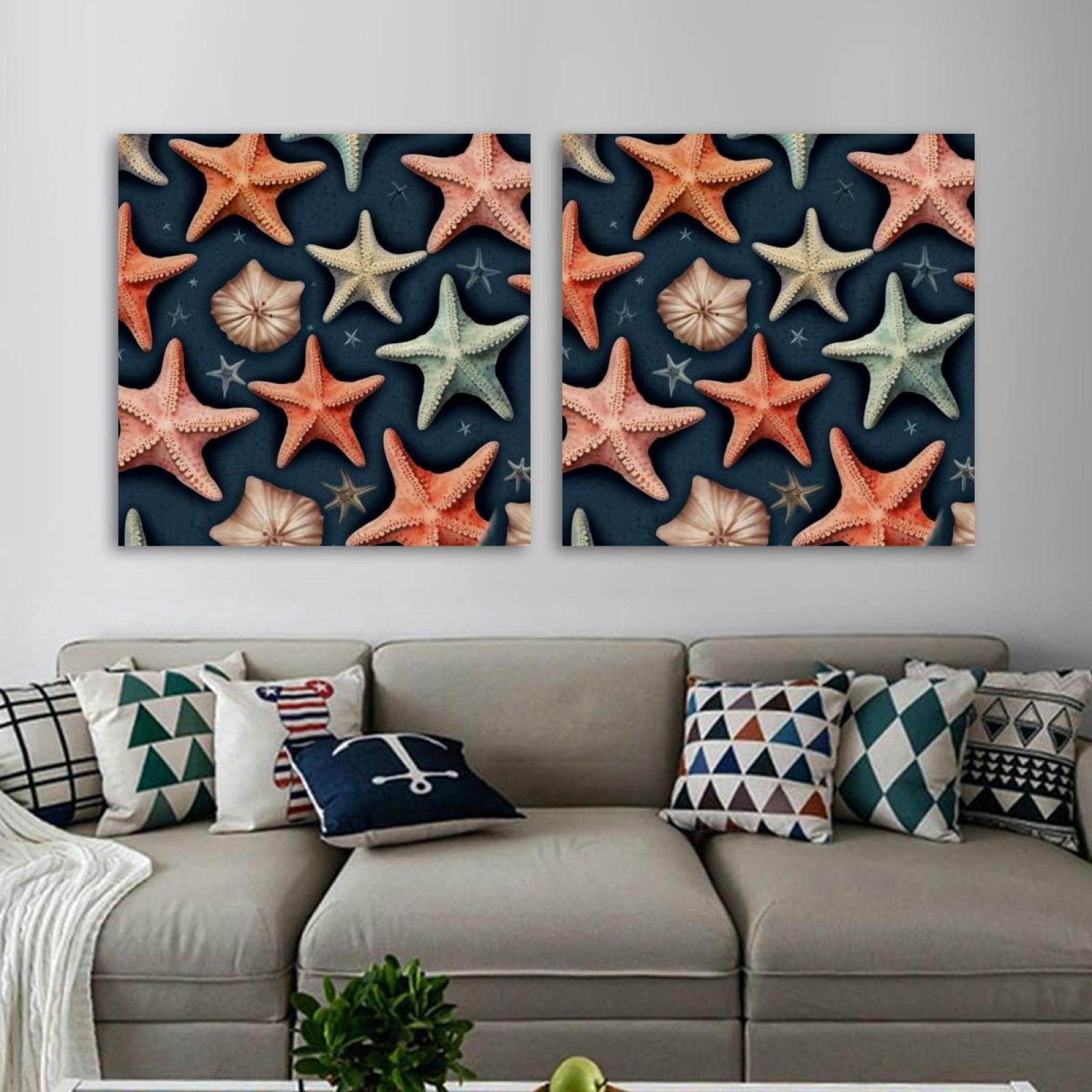 OWNSERIES Starfish Pattern 2PC Canvas Wall Art Paintings for Living ...