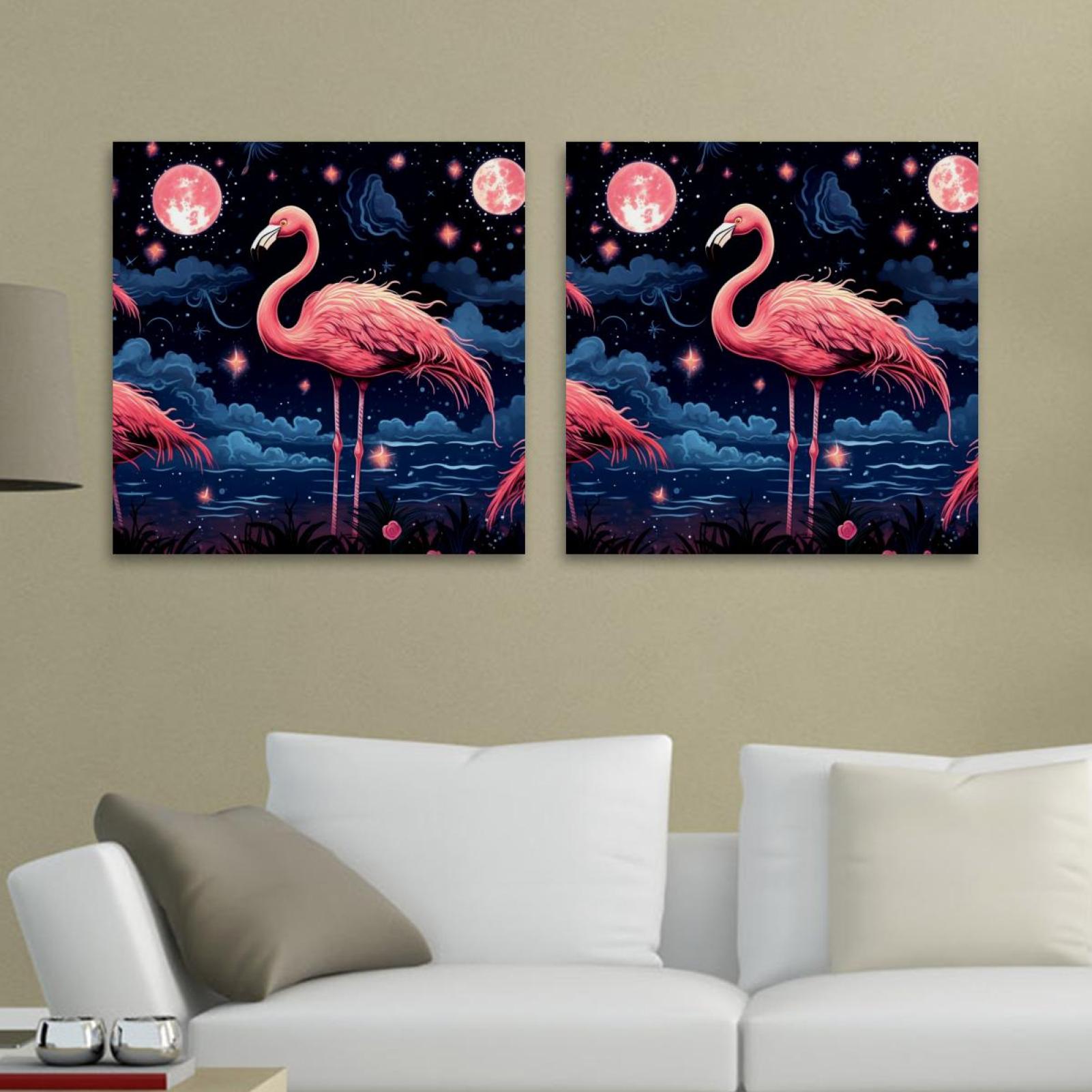 OWNSERIES Starry Sky Flamingo Pattern 2PC Canvas Wall Art Paintings for