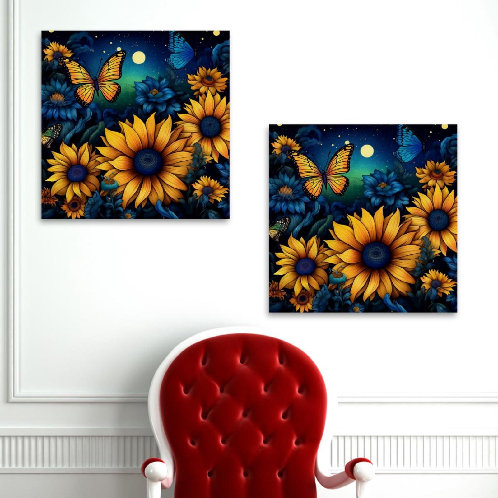 OWNSERIES Starry Sky Sunflower Butterfly Pattern 2PC Canvas Wall Art ...