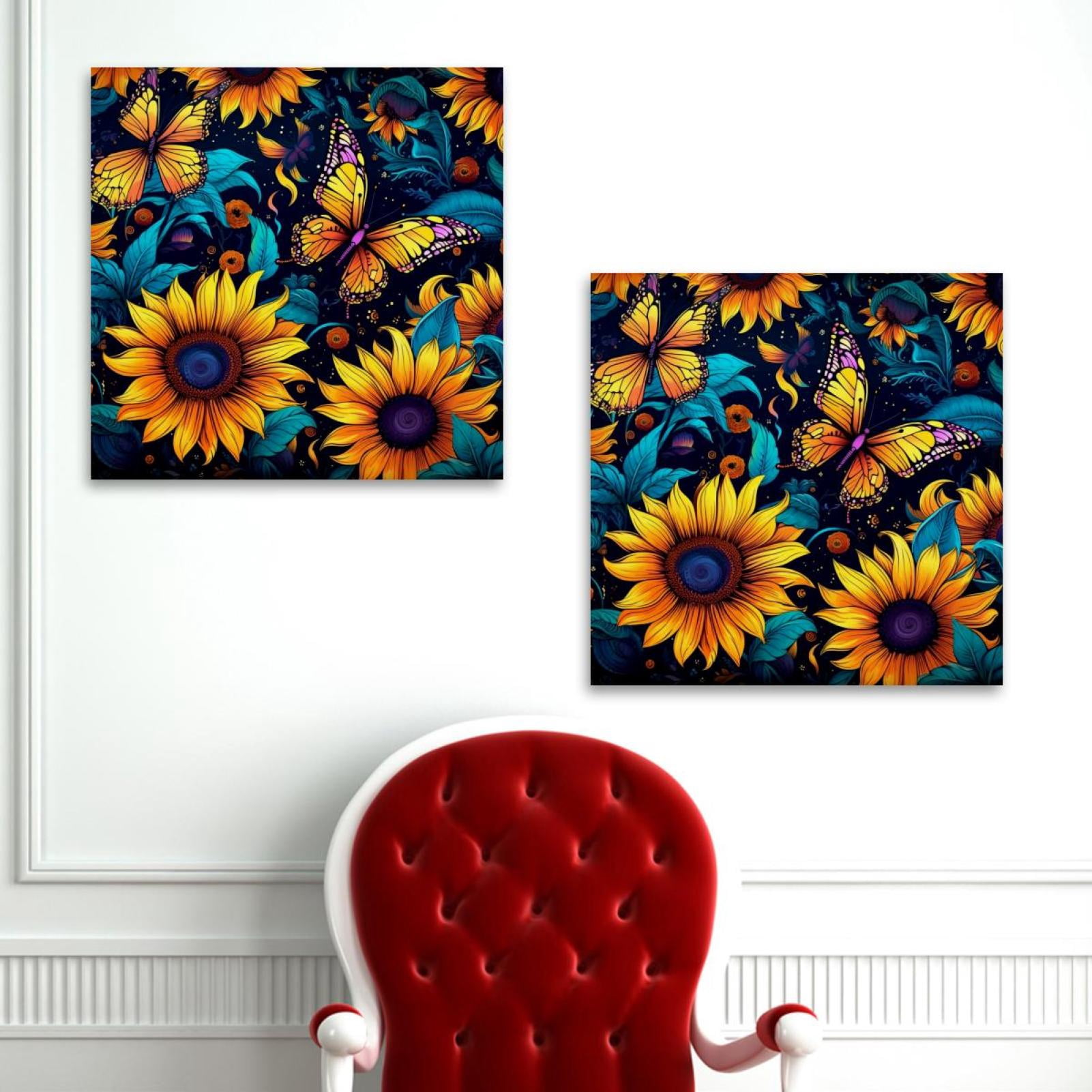 OWNSERIES Starry Sky Sunflower Butterfly Pattern 2PC Canvas Wall Art ...