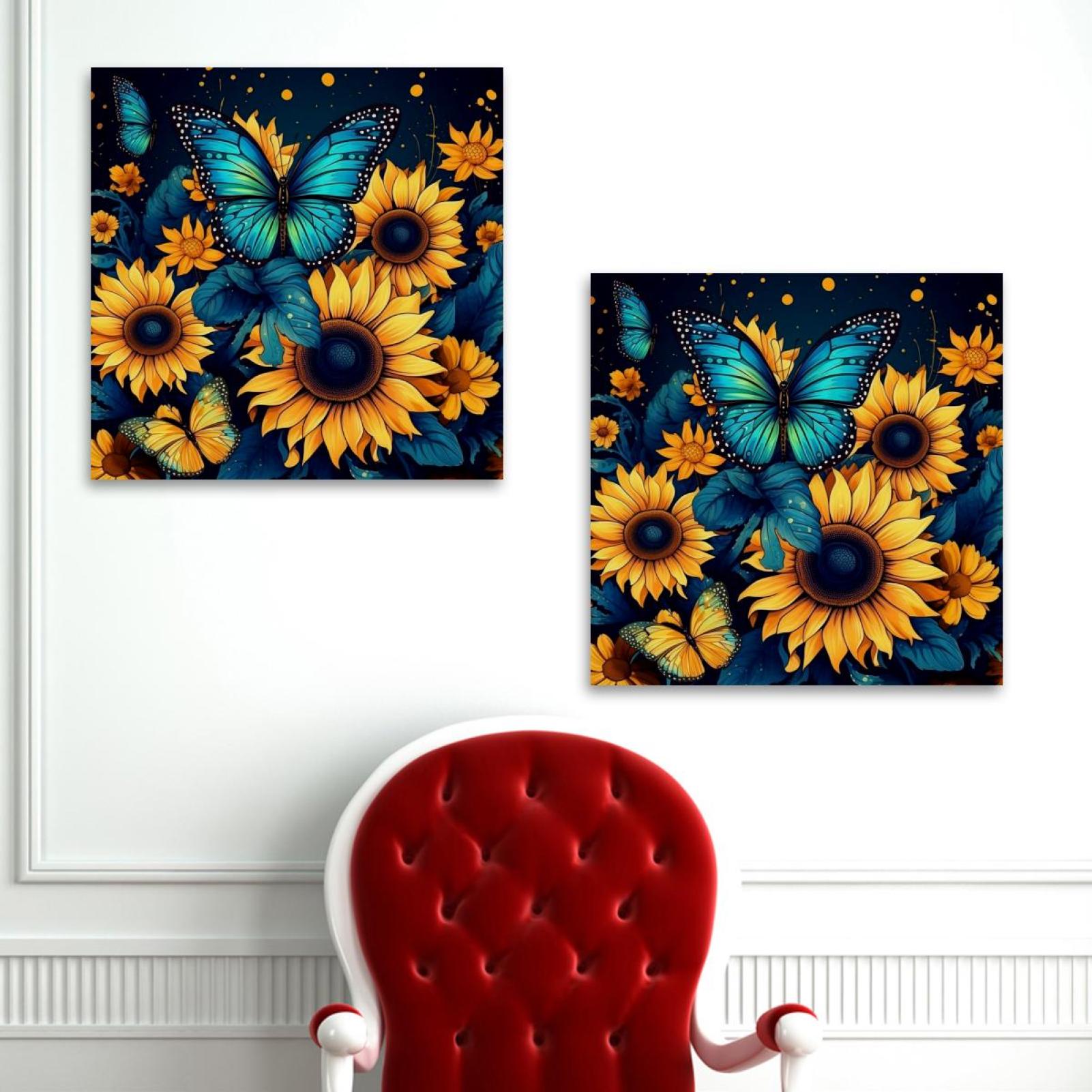 OWNSERIES Starry Sky Sunflower Butterfly Pattern 2PC Canvas Wall Art ...