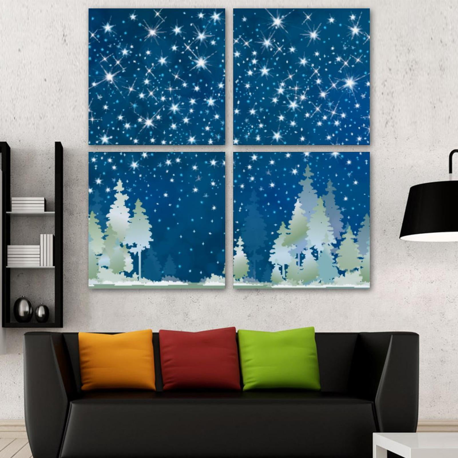 OWNSERIES Starry Sky Winter Blue Forest Pattern 4PC Frameless Canvas ...