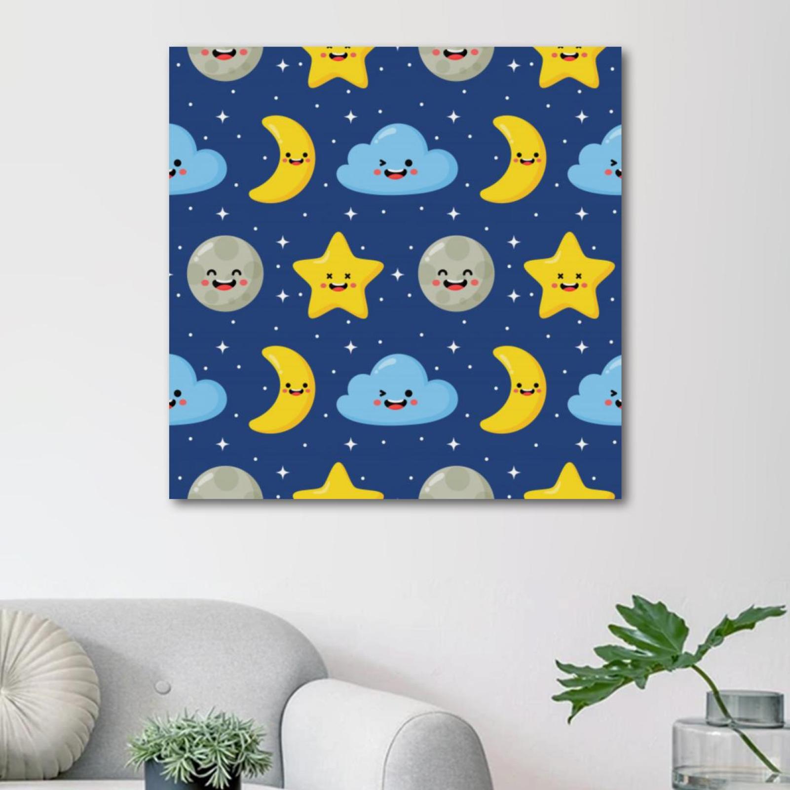 OWNSERIES Stars Moon Clouds Blue Background Pattern Canvas Wall Art ...