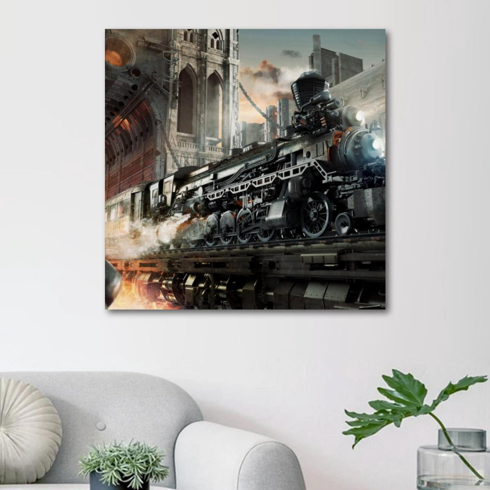 OWNSERIES Steam Trains Old Pattern Canvas Wall Art Paintings for Living ...