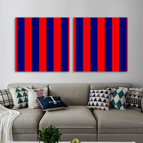 OWNSERIES Stripe Red Navy Pattern 2PC Canvas Wall Art Paintings for Living Room - Canvas Framed Print Wall Artworks Bedroom Decoration Office Wall Decor