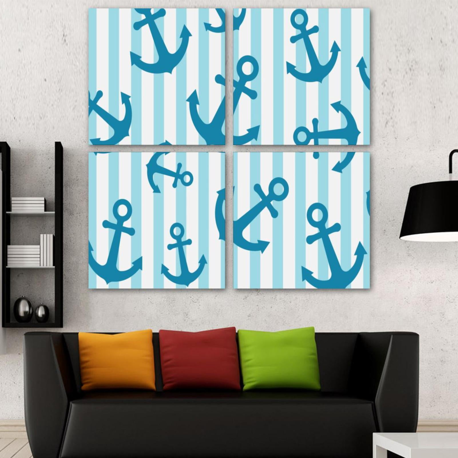OWNSERIES Striped Blue Anchors Pattern 4PC Frameless Canvas Wall Art ...