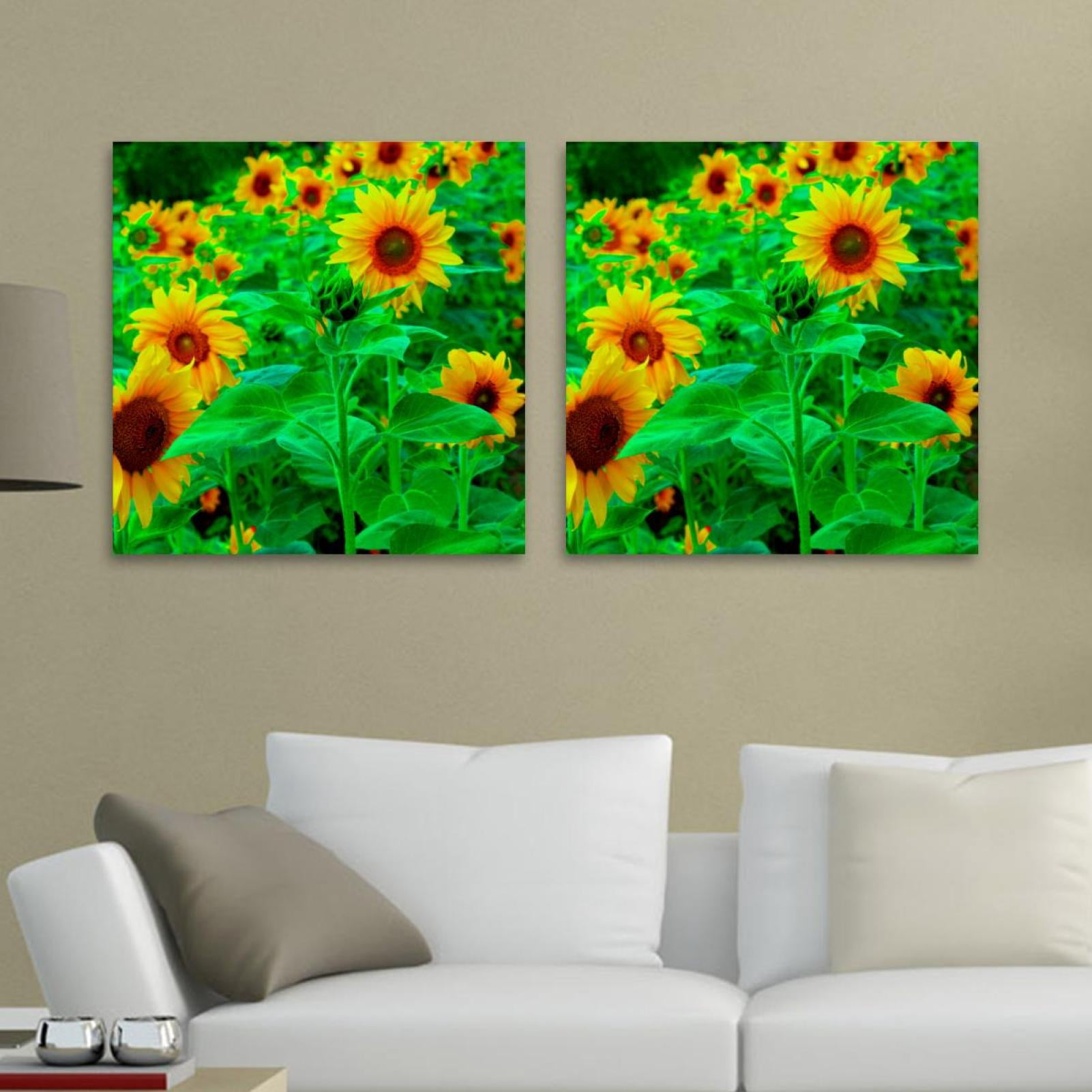 OWNSERIES Sunflower Flowers Yellow Plant Green Pattern 2PC Canvas Wall ...