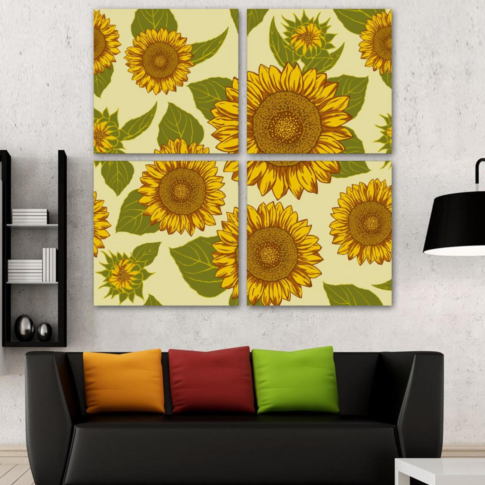 OWNSERIES Sunflower Vintage Pattern 4PC Frameless Canvas Wall Art ...